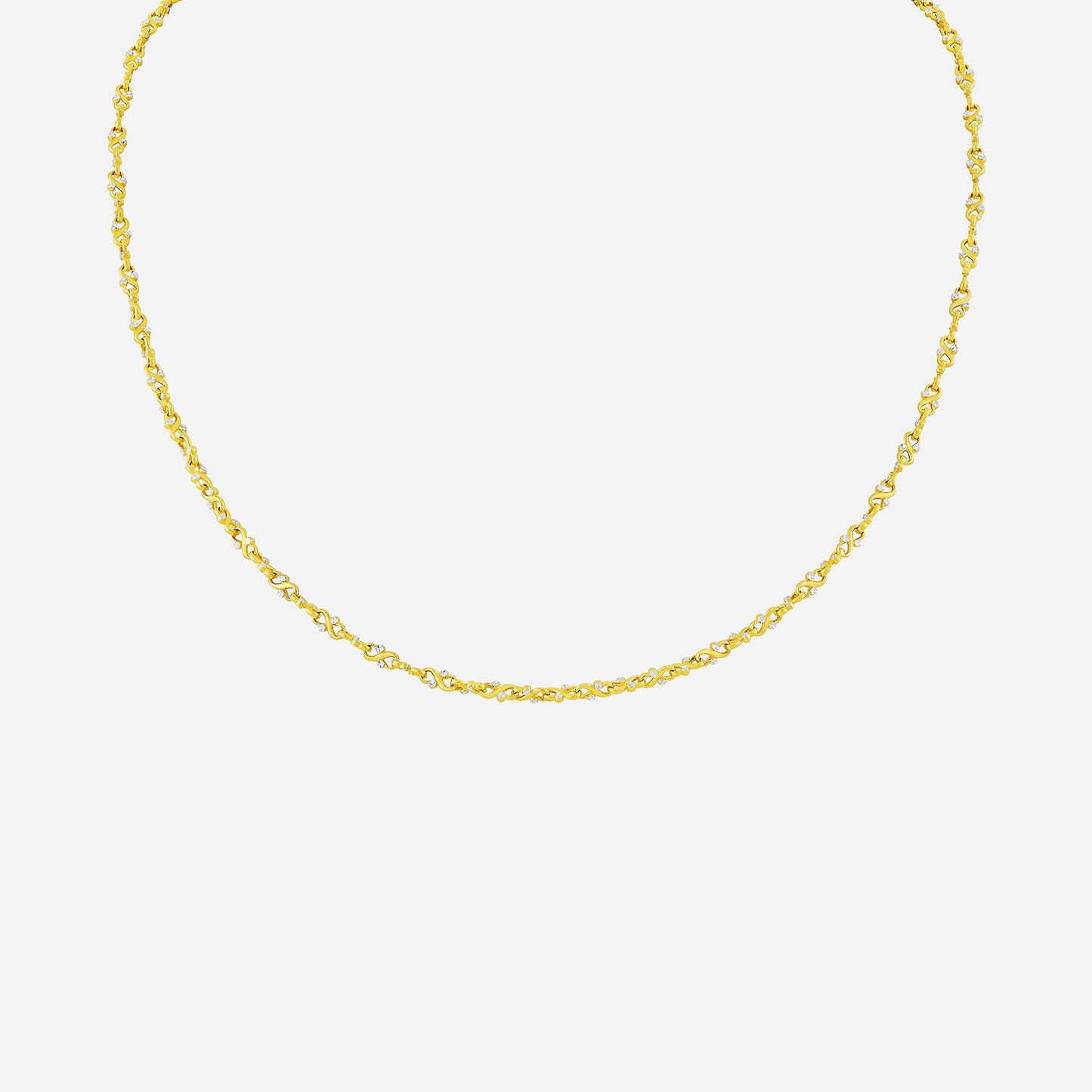 whispering waves necklace in 22k yellow and white gold with fluid, intertwining curve design. elegant and sophisticated.