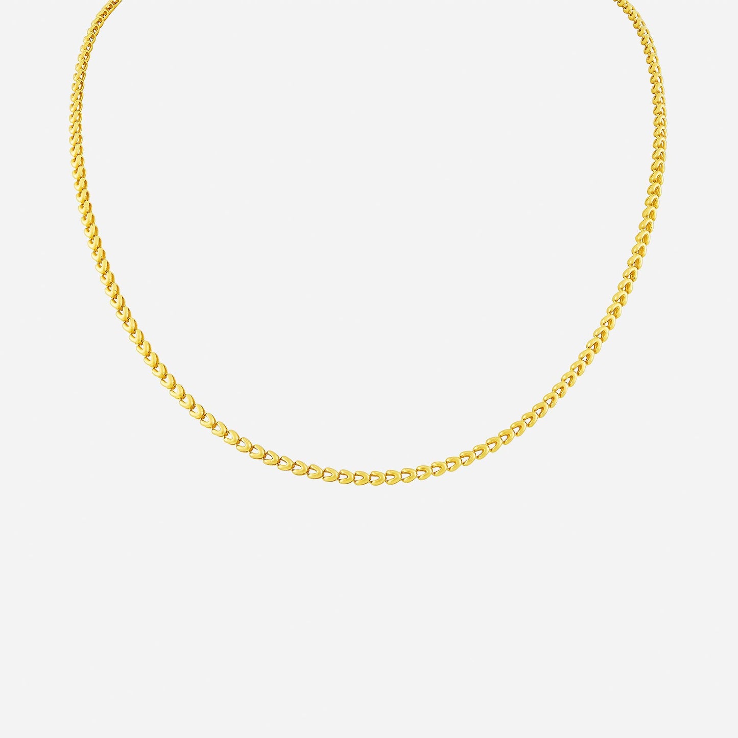 endless knot necklace in 22k yellow gold with interlocking links, showcasing a sleek and elegant design.
