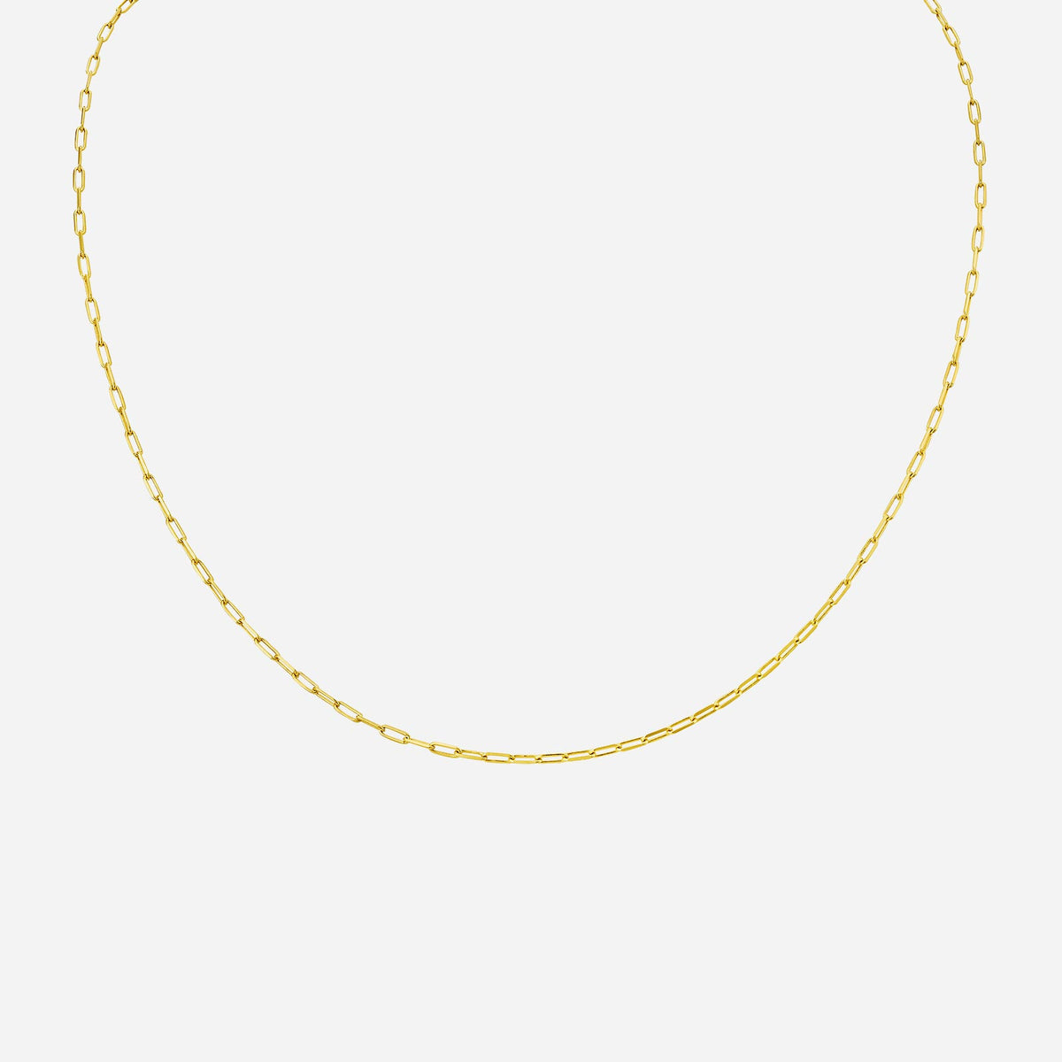 delicate yellow gold paper clip chain necklace, 22k, feminine design for chic styling. available in various lengths.
