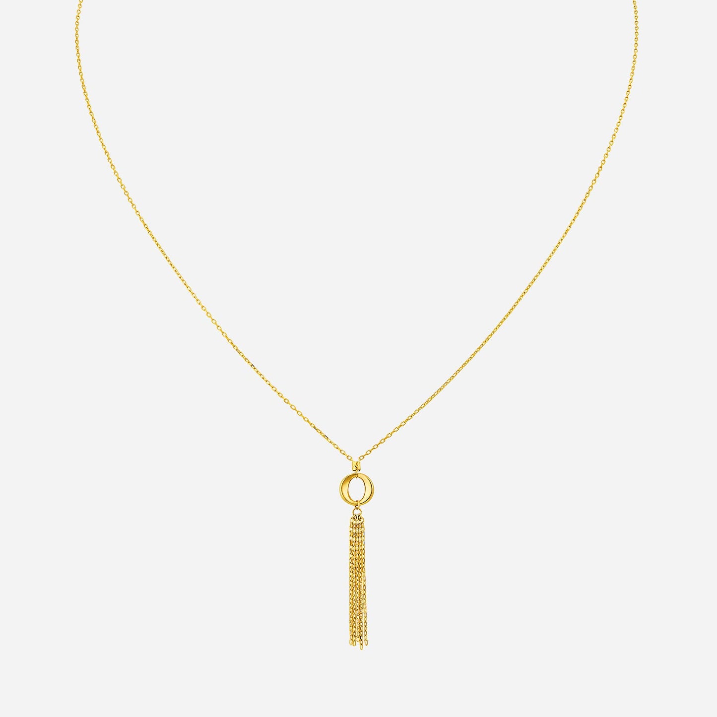 tassel necklace in 22k yellow gold with a delicate gold tassel design on a fine chain.