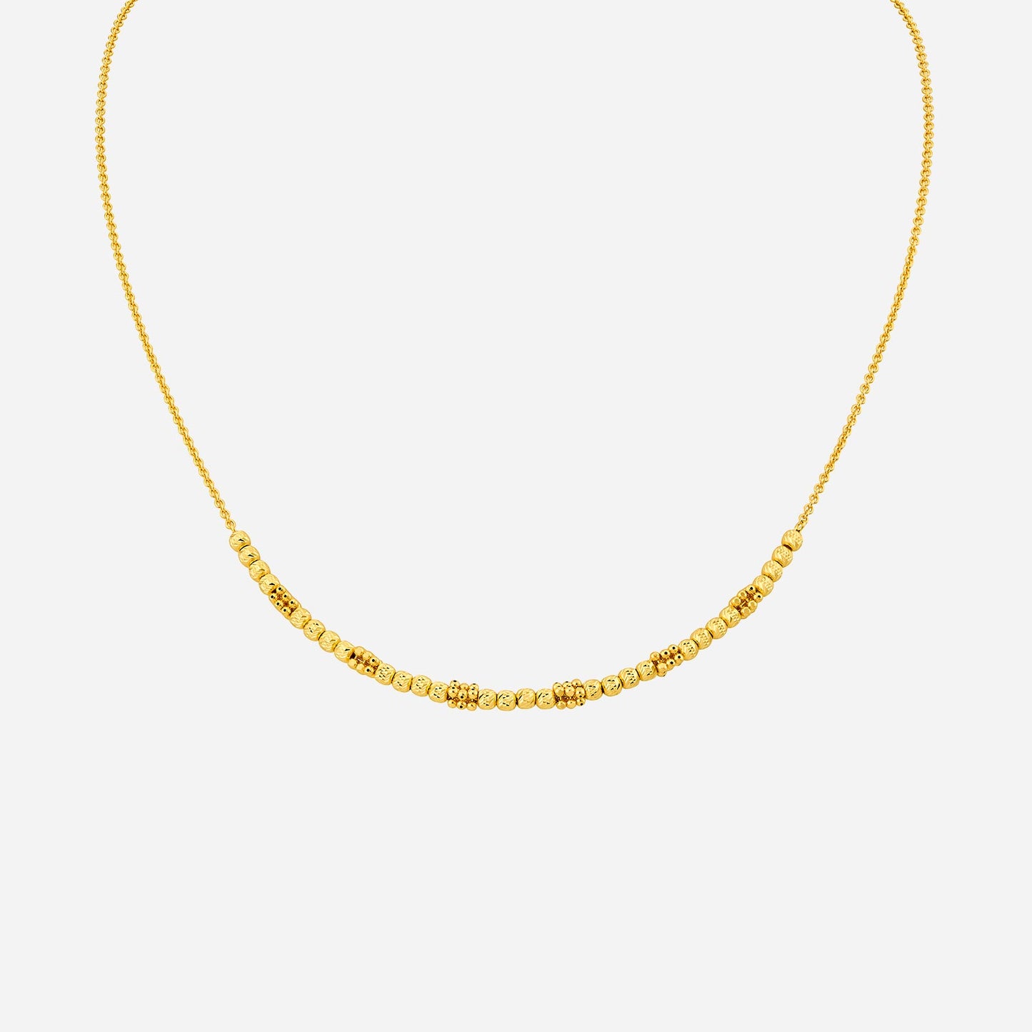 beaded necklace in 22k yellow gold with textured and smooth beads for striking contrast and artistic elegance.