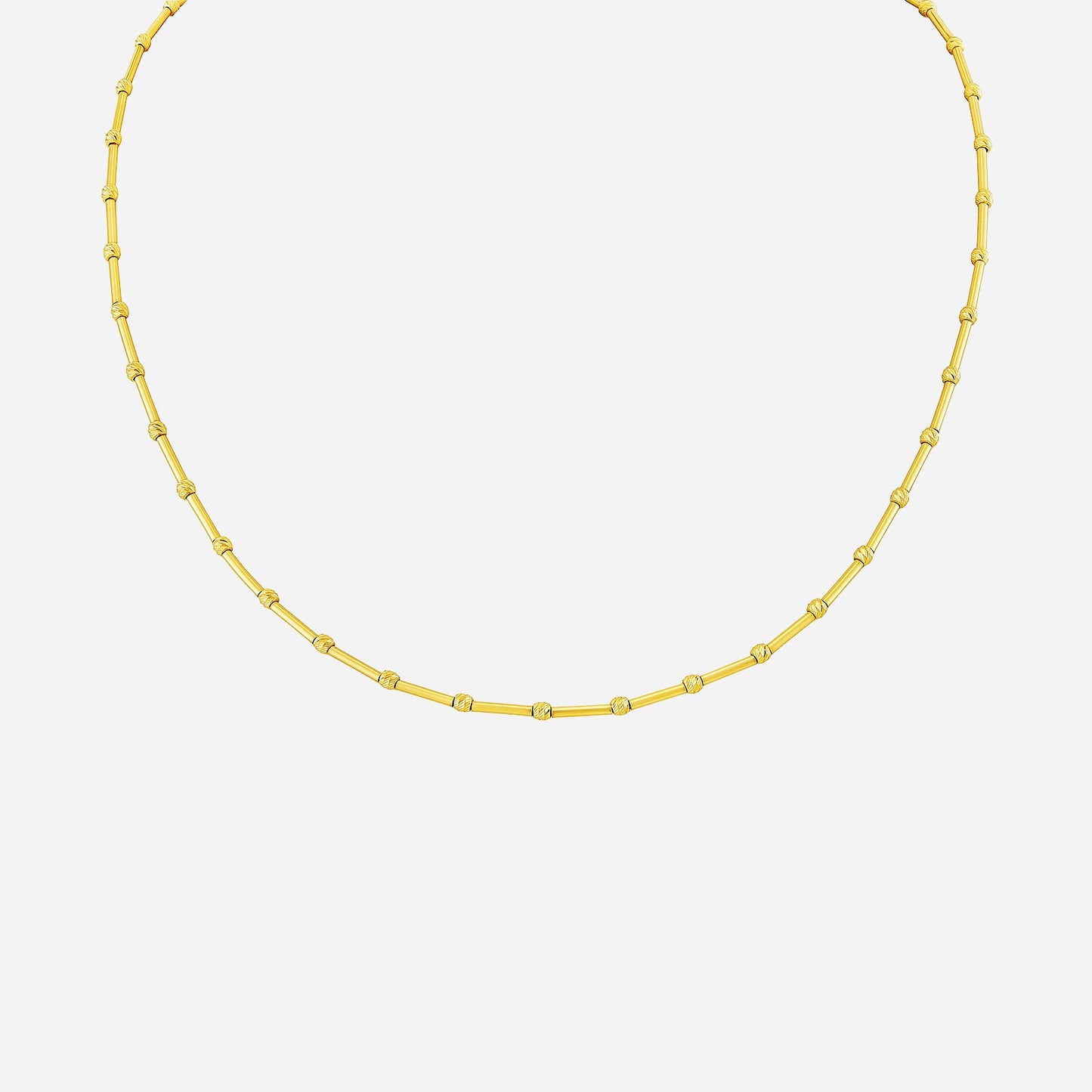 tube link necklace in 22k yellow gold with curved tubular links and polished bead accents. elegant, fluid design.
