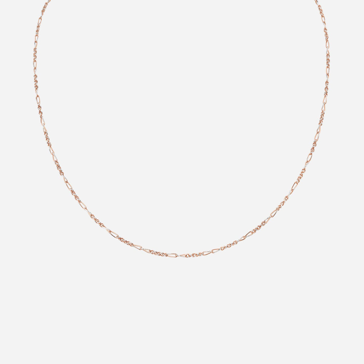 figaro chain in 18k rose white gold with delicate links, perfect for everyday wear or special occasions.