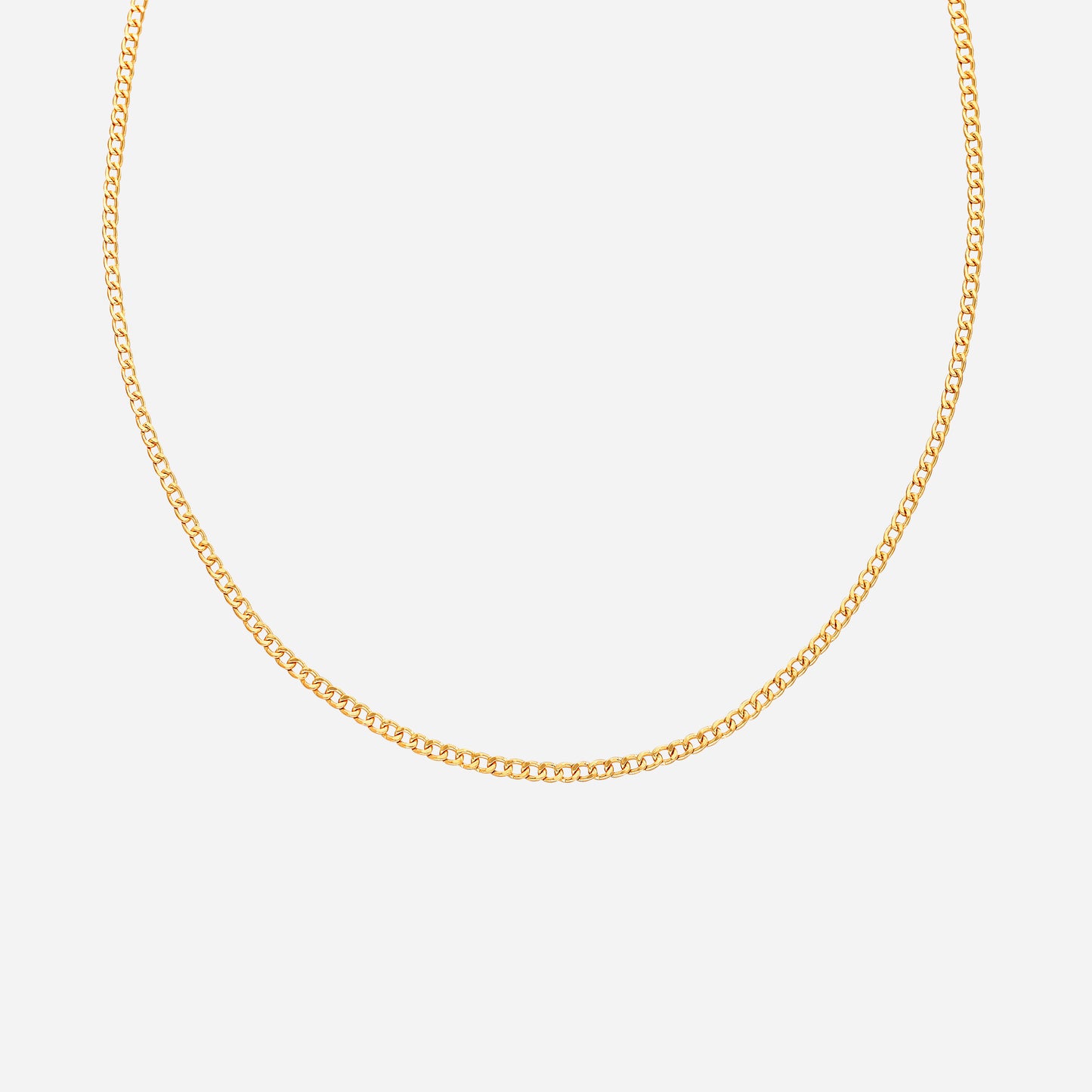 curb chain necklace in 24k yellow gold, featuring clean, structured links for a classic look. perfect for layering.