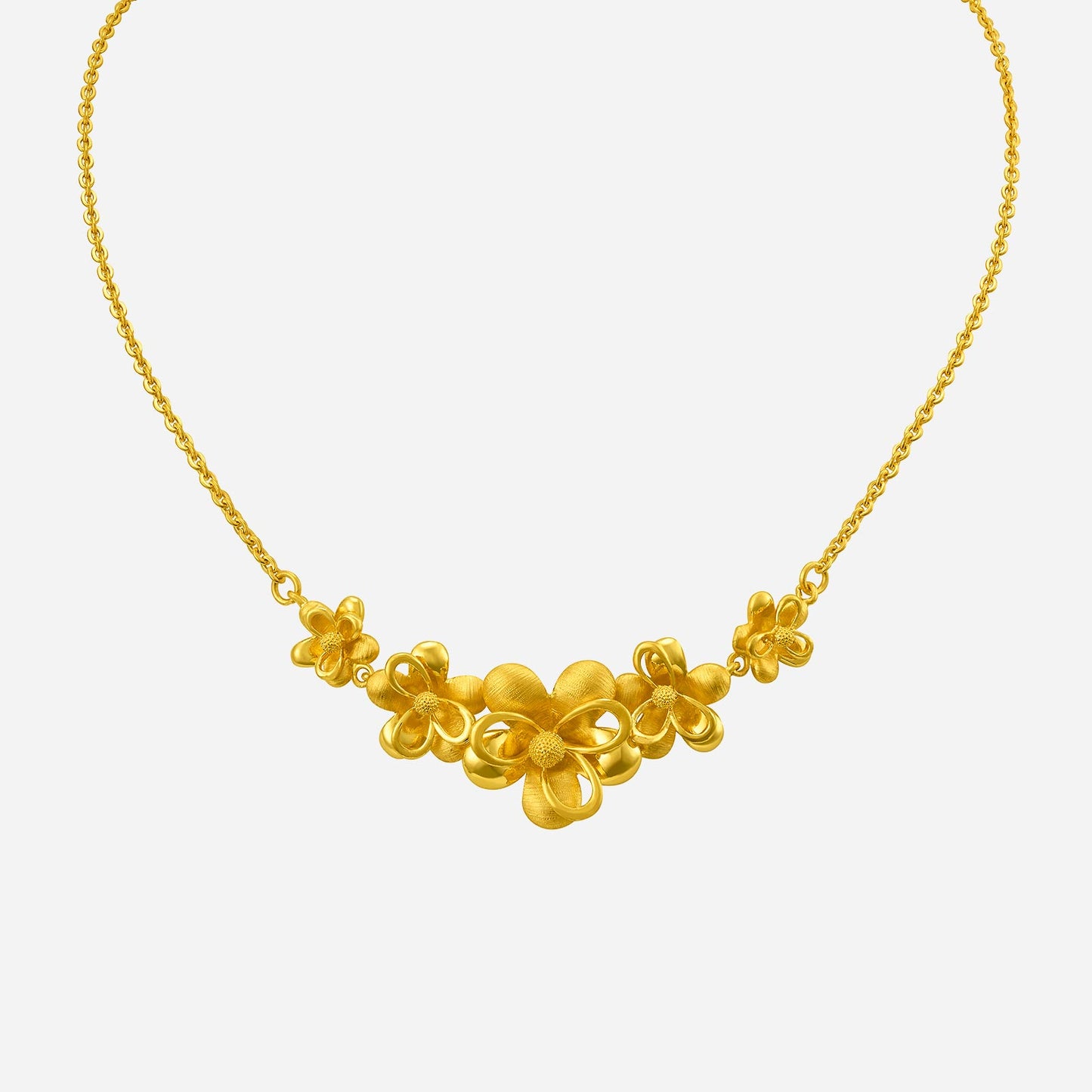 24k yellow gold flower necklace featuring delicate floral designs for an elegant touch. perfect for any feminine ensemble.