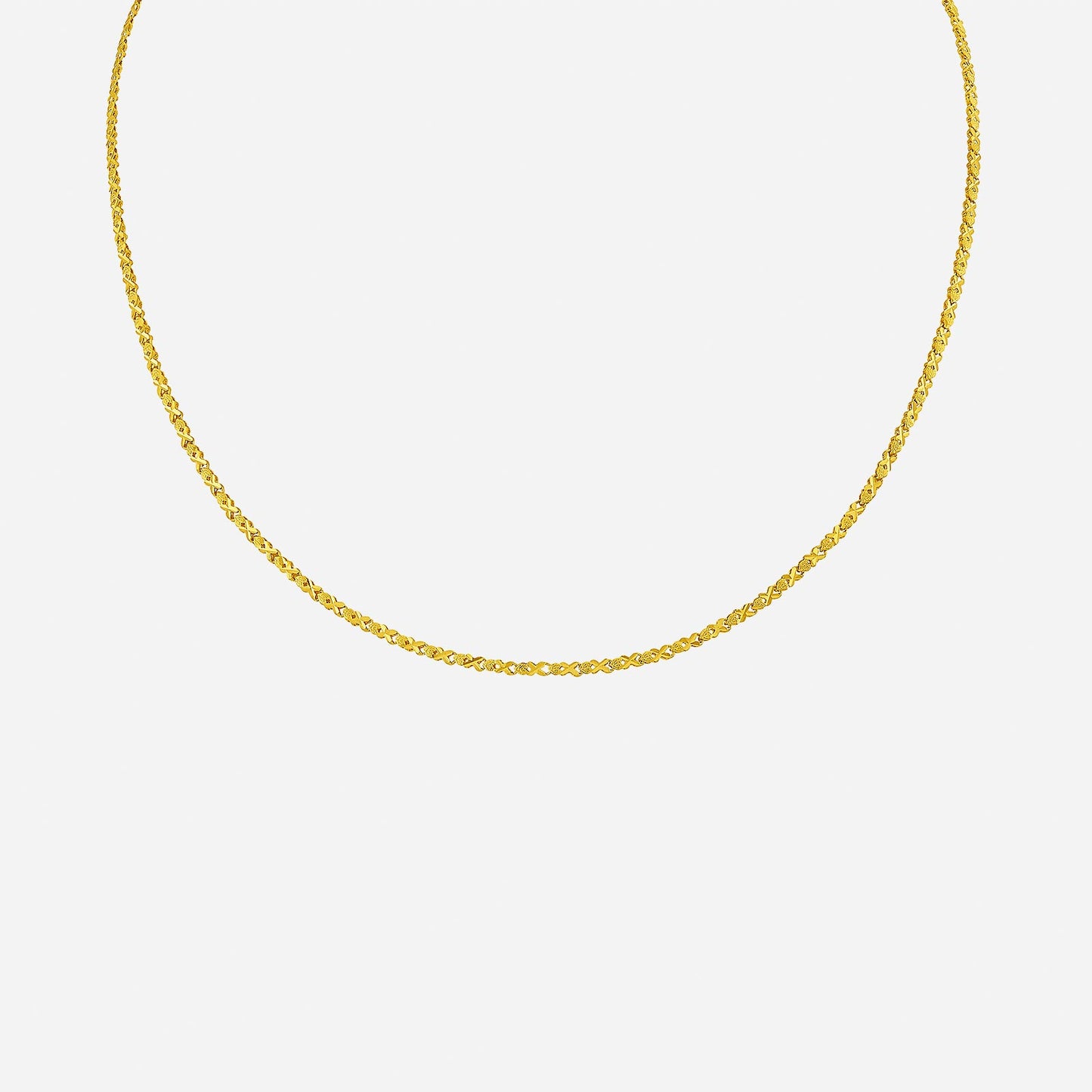 24k yellow gold eternal heart chain necklace with an elegant interlocking heart design for everlasting love.