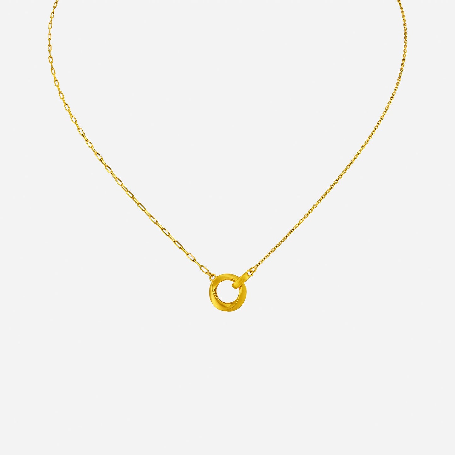 24k yellow gold cirque wave link necklace with a wave-inspired design and circular pendant detail.