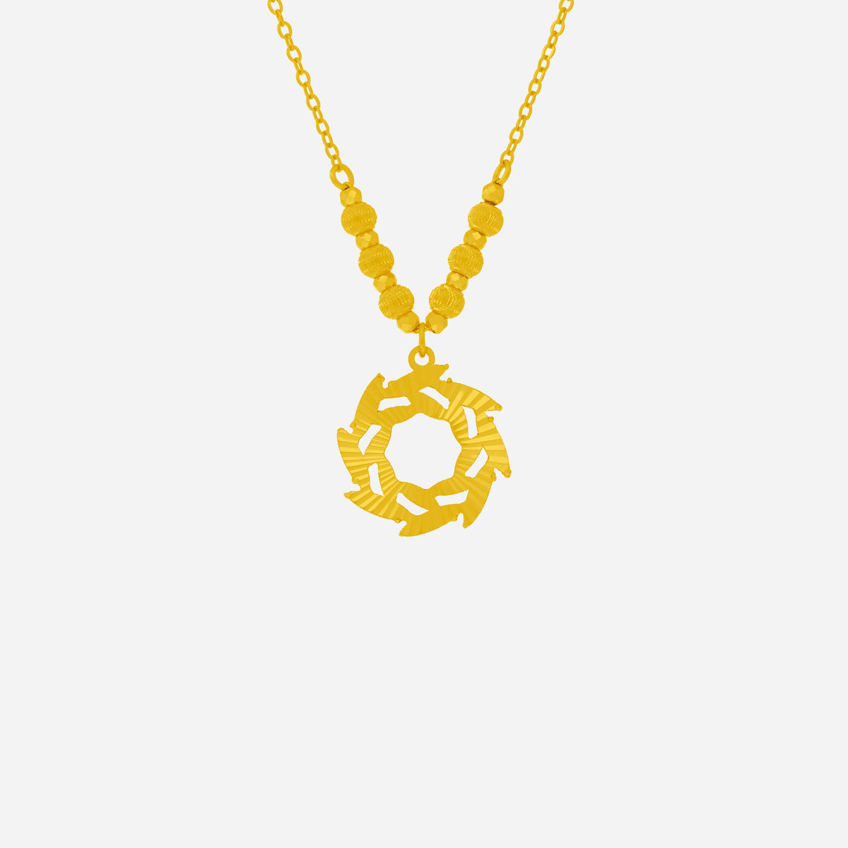 dazzling willow necklace in 24k yellow gold with layered leaves design and circular pendant. elegant and rich jewelry piece.