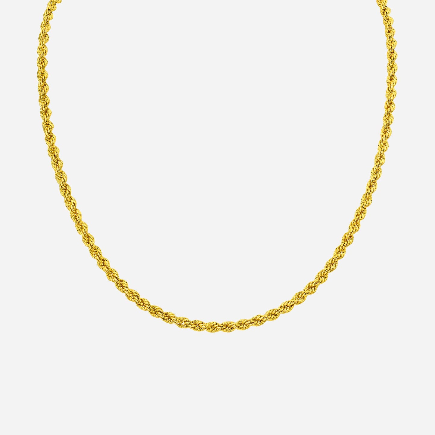 rope chain necklace in 24k yellow gold with intricate texture and elegant design. perfect for any occasion.
