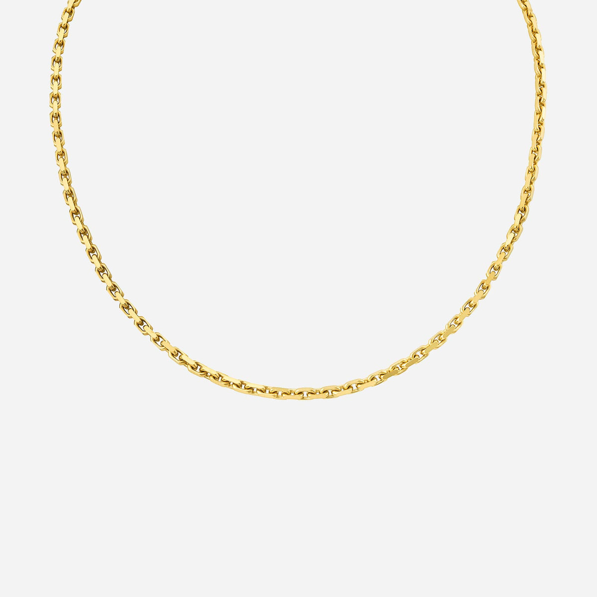 anchor chain necklace in 22k yellow gold with a smooth, classic design and linked chain pattern for a nautical charm.