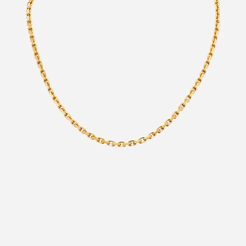 22k yellow gold anchor chain necklace with oval links, perfect for layering or wearing alone to make a statement.