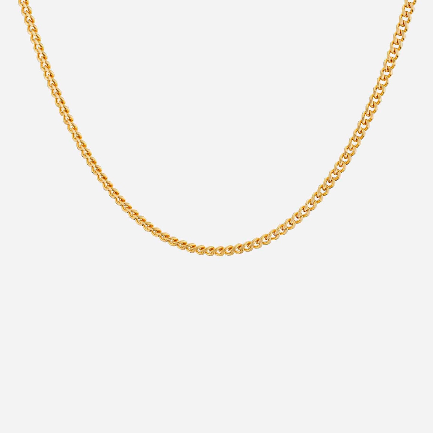 curb chain necklace in 22k yellow gold with a classic design, perfect for elegant fashion statements.