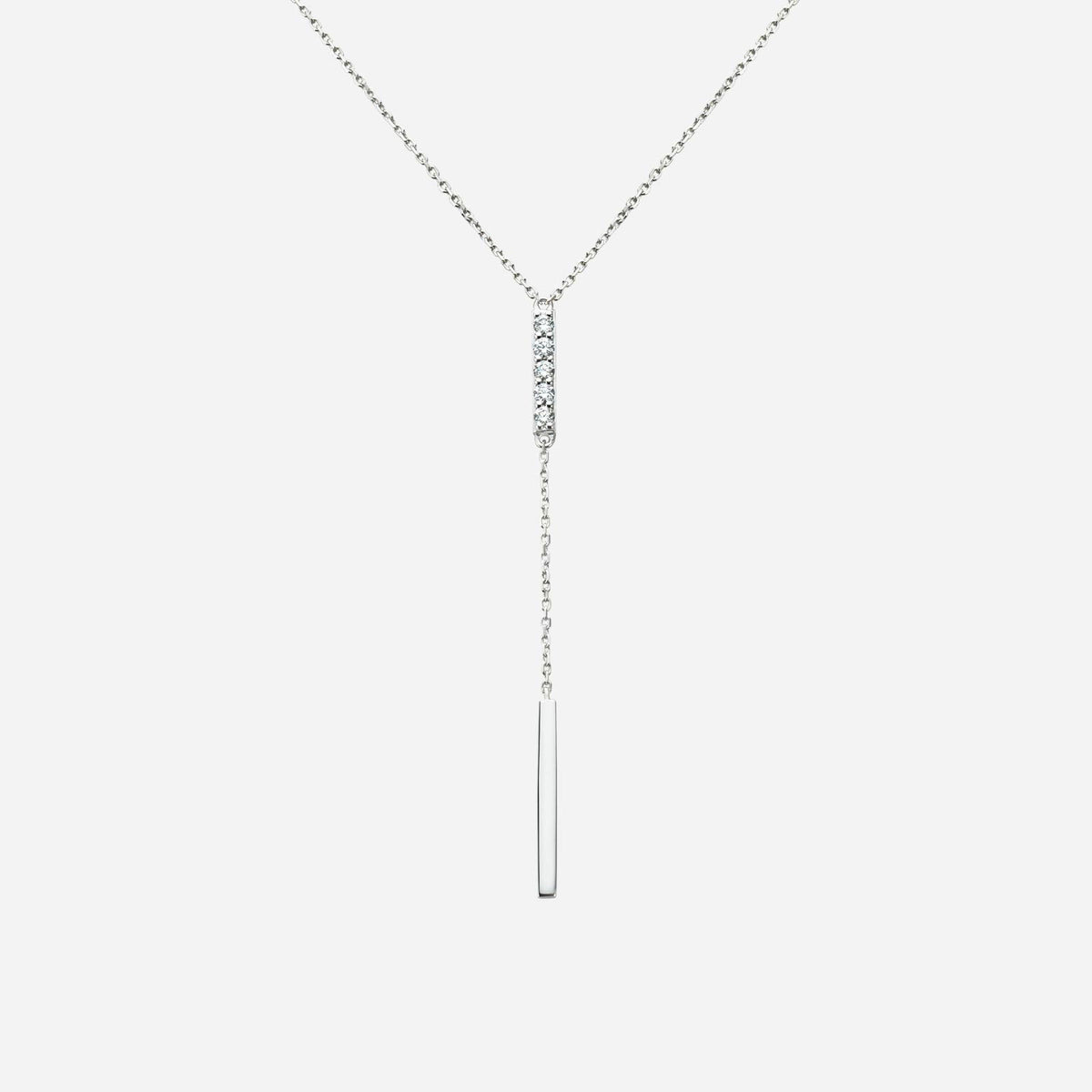 bar long necklace in 18k white gold with diamond-studded bars and sleek vertical design. elegant and modern accessory.
