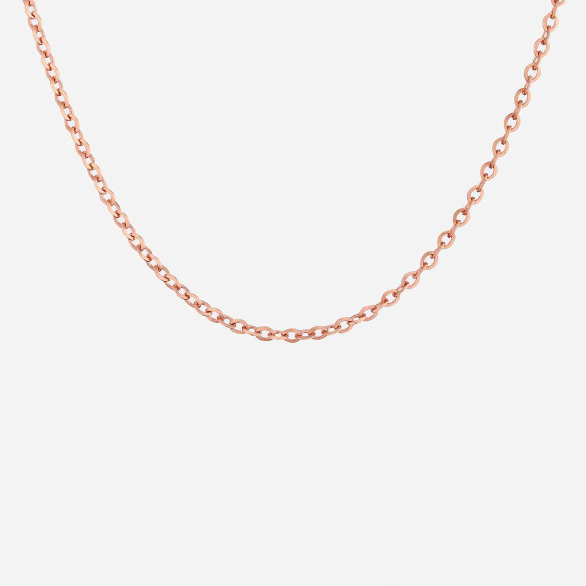 oval link chain necklace in 18k rose gold, showcasing a sleek and minimalist design for everyday wear.