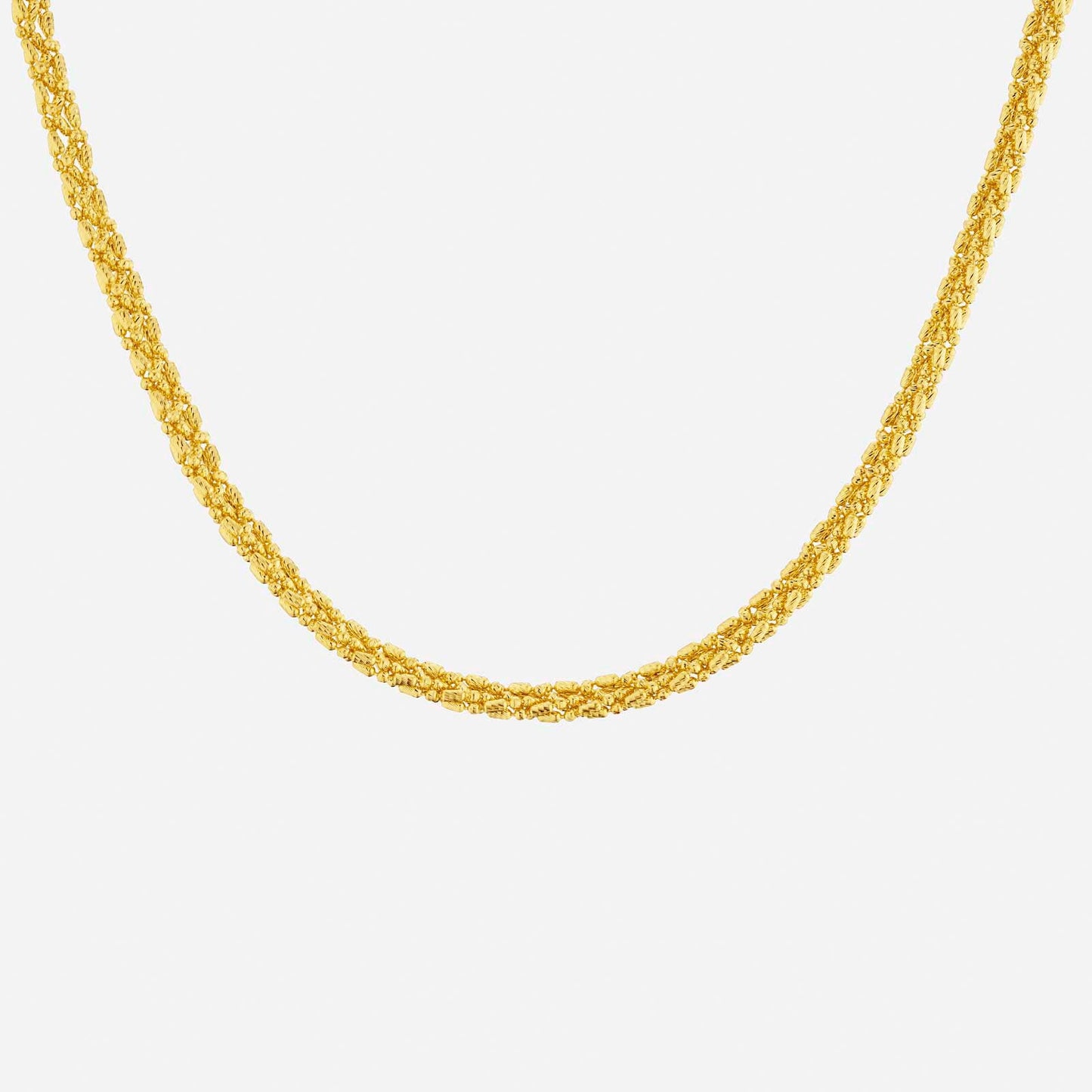 braided 22k yellow gold chain necklace featuring intricate bead design for a unique and versatile accessory.