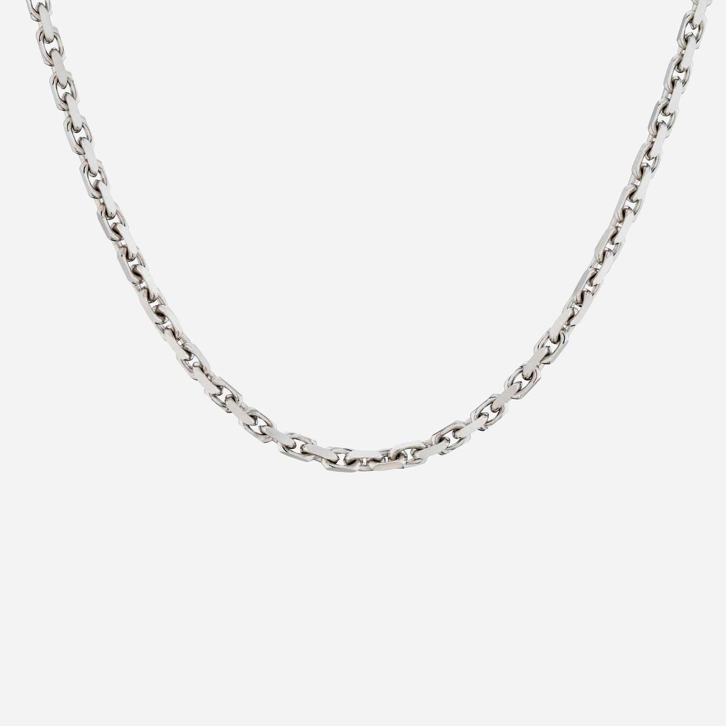 rolo chain necklace in polished 18k white gold with oval links, perfect for layering or standalone wear.