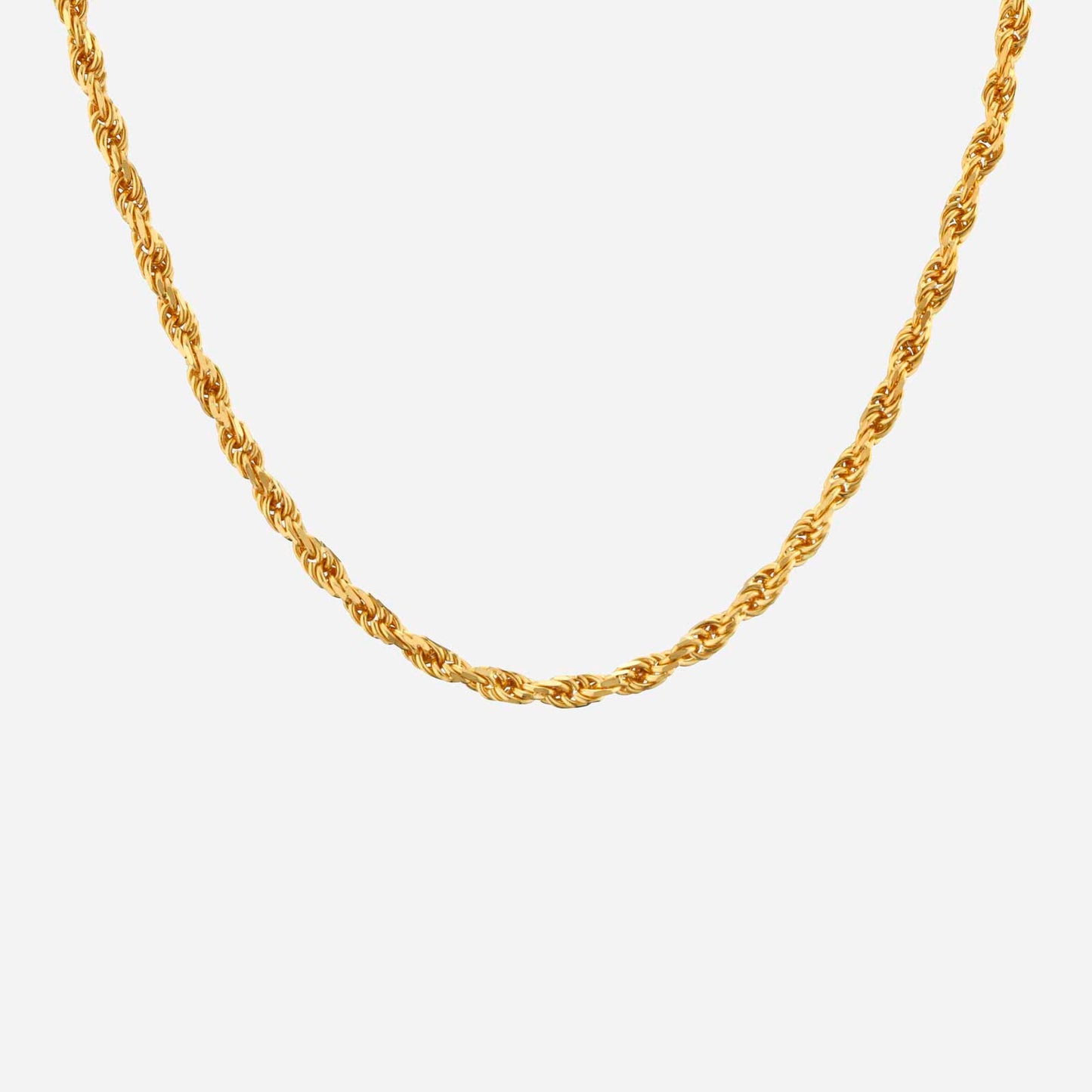 22k yellow gold rope chain necklace with intricate texture, exuding elegance and refined style.