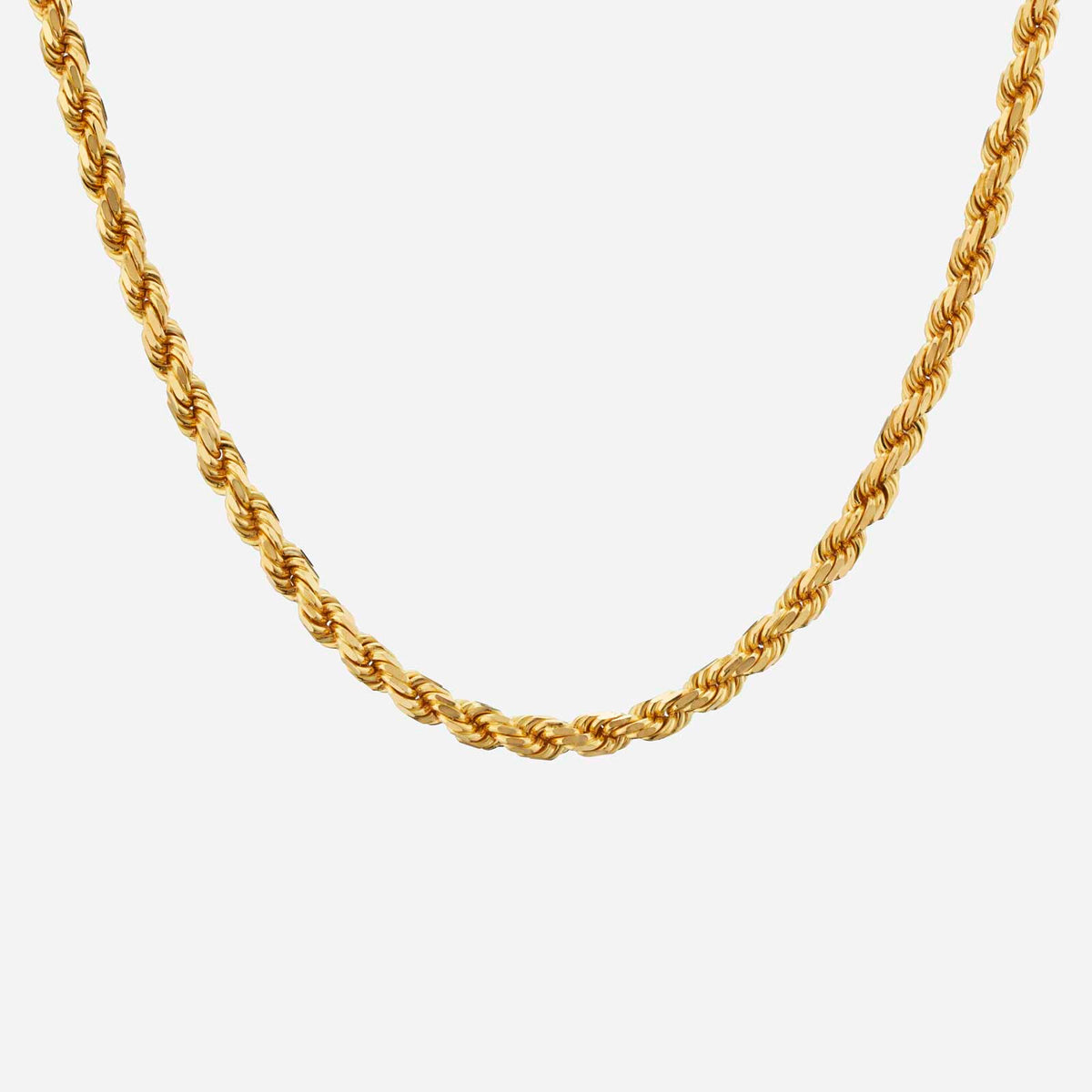 substantial rope necklace in 22k yellow gold with a twisted design, perfect for adding glamour to any outfit.