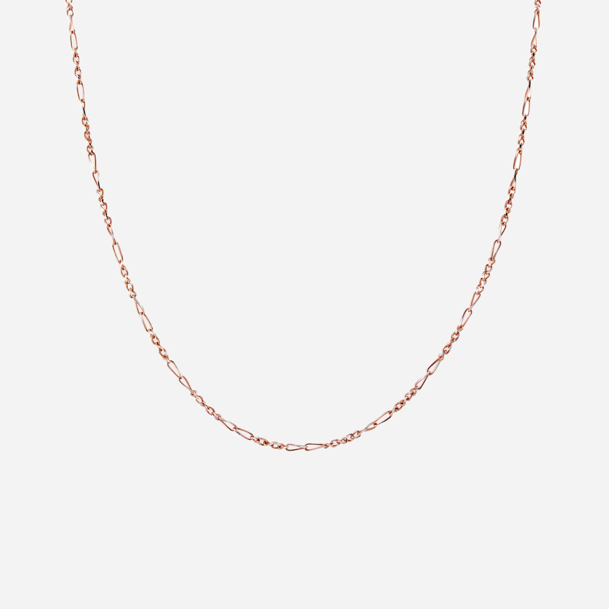 18k rose and white gold figaro chain necklace with distinctive flattened links for an elegant look.