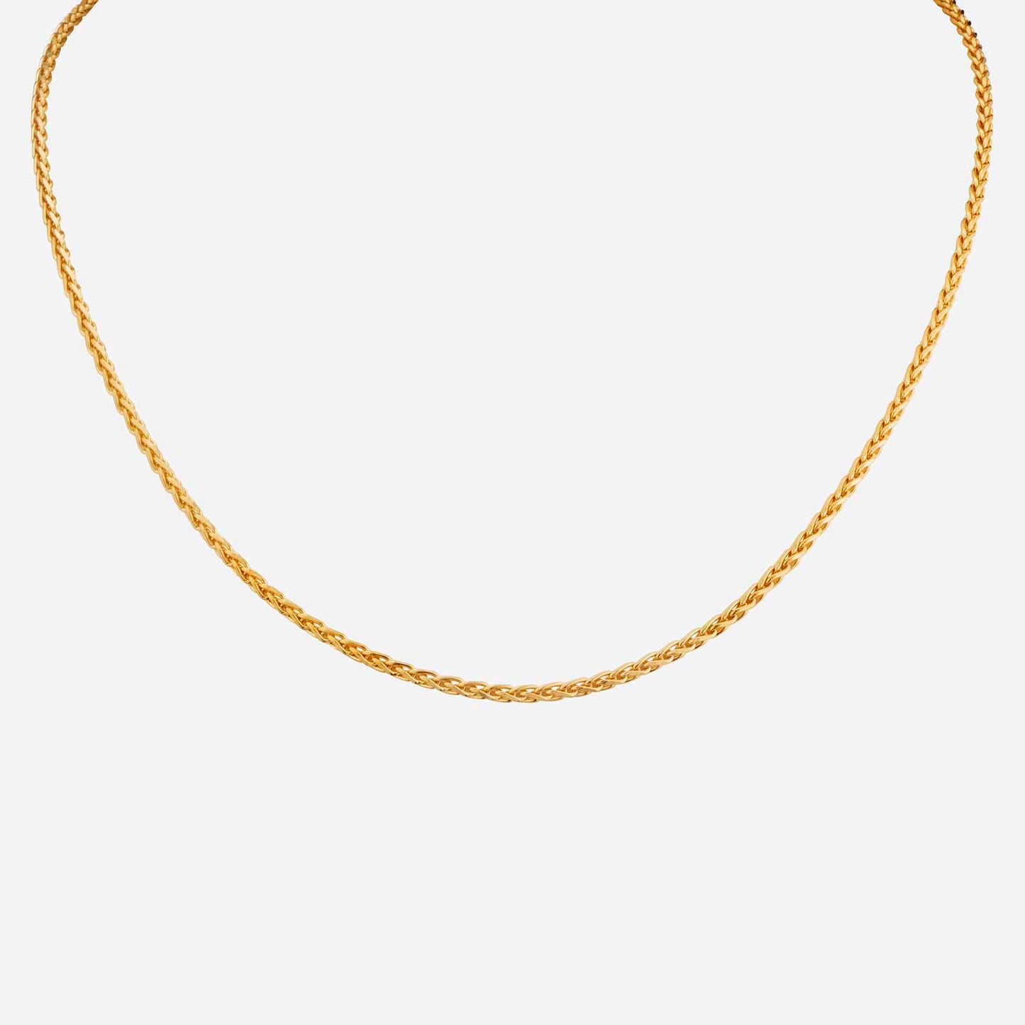 wheat chain necklace in 22k yellow gold with a subtle twist design, perfect for stylish fashionistas.