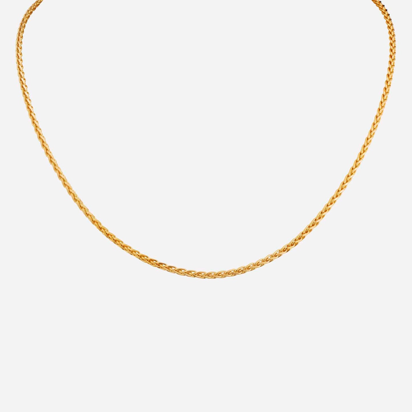 classic wheat chain necklace in 22k yellow gold with a braided design, perfect for pendants and layering.