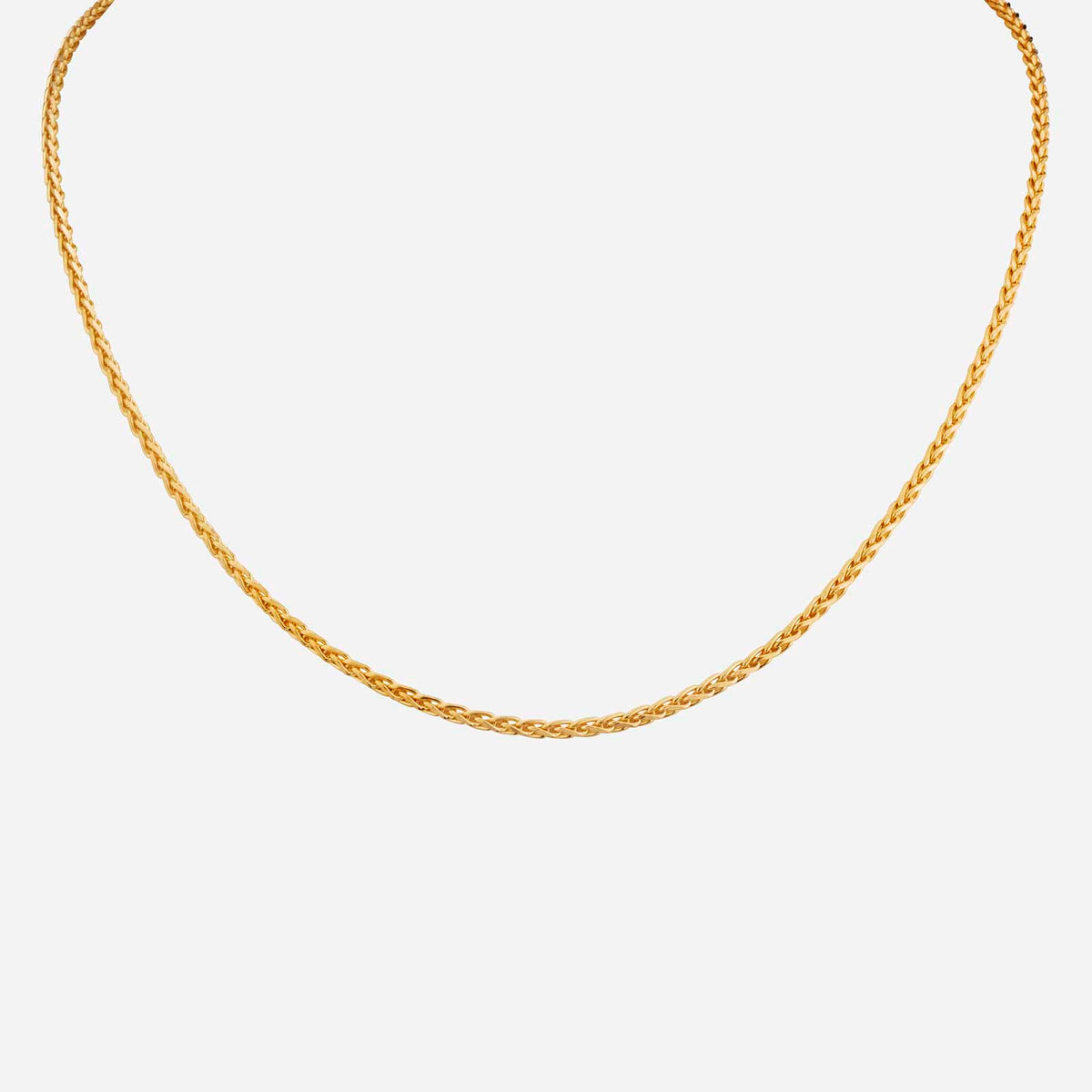 classic wheat chain necklace in 22k yellow gold, featuring a braided design perfect for pendants.