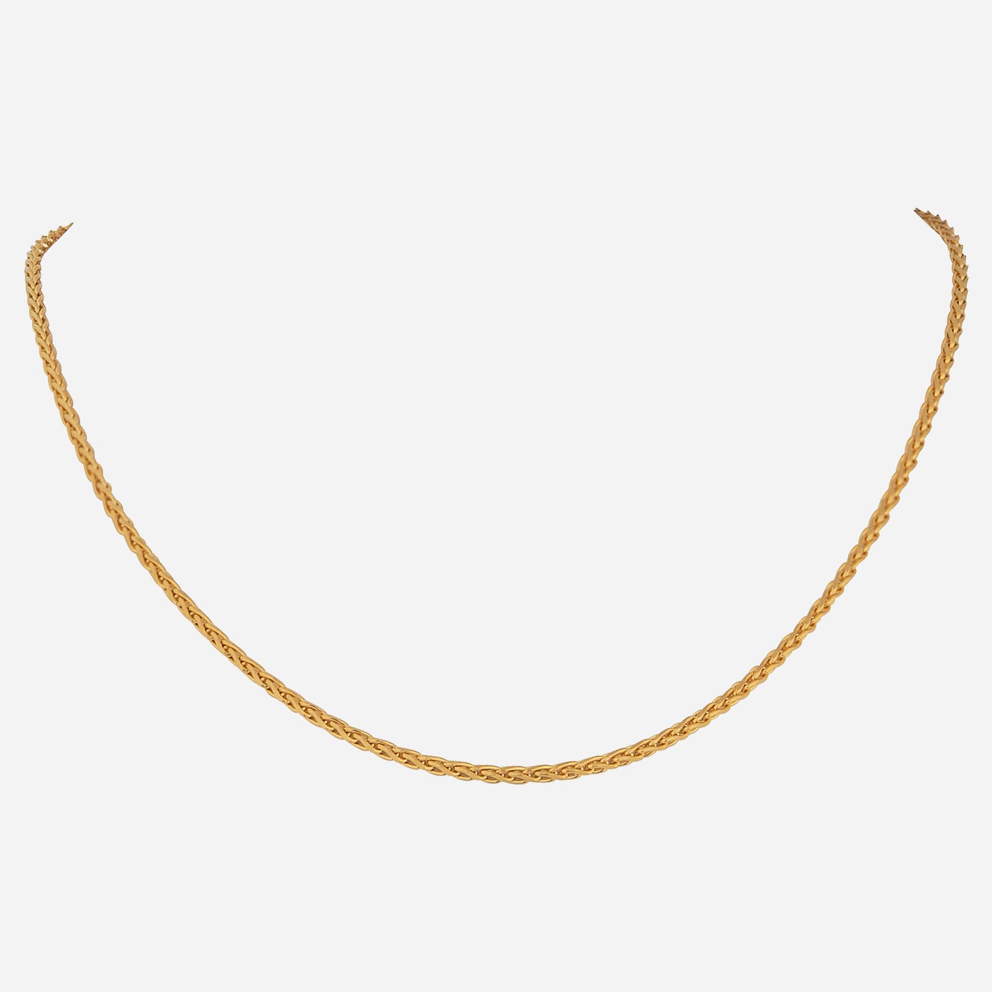 classic wheat chain necklace in 22k yellow gold, featuring a braided design for an elegant look. length varies.
