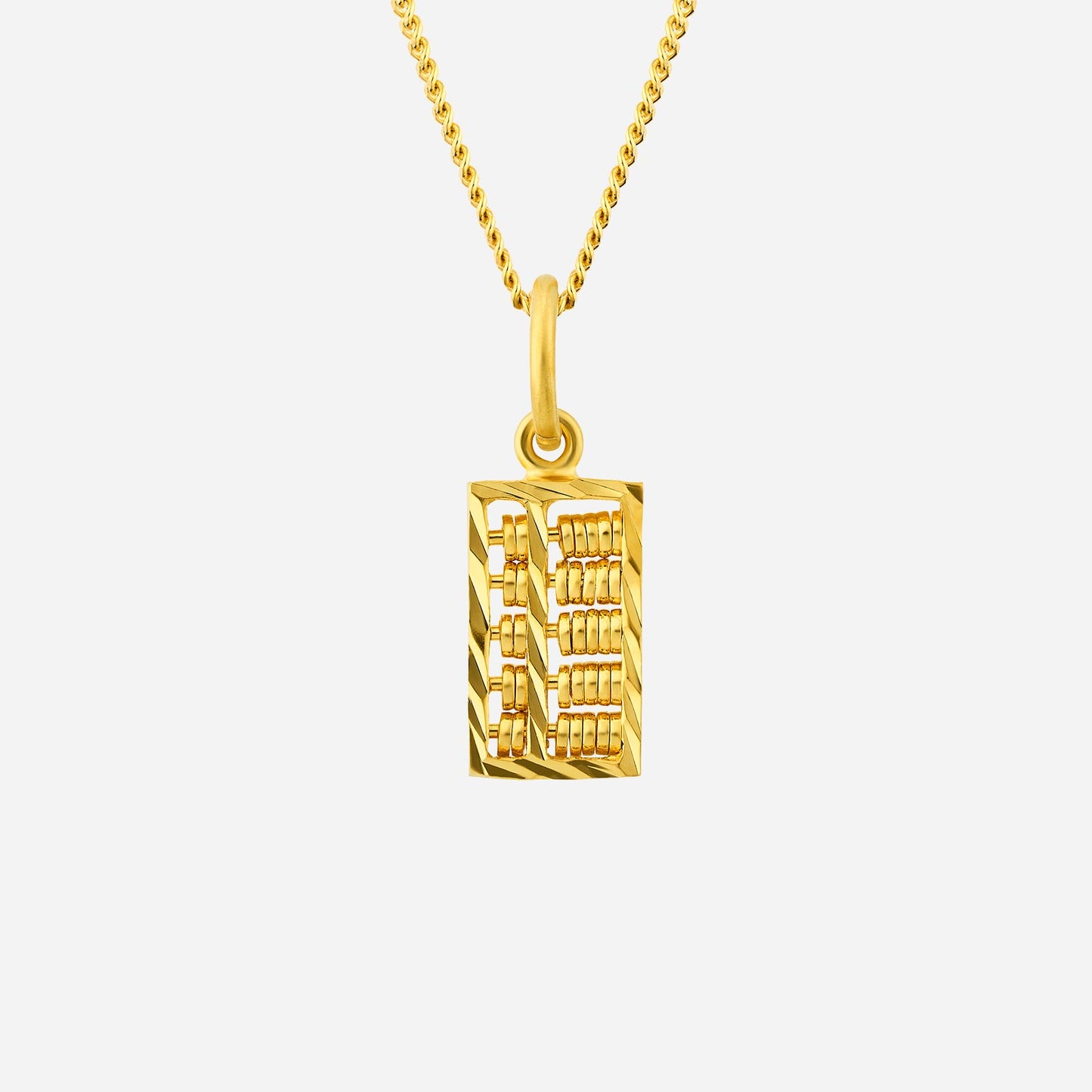 abacus pendant in 22k yellow gold featuring moveable beads and textured design for added intrigue.