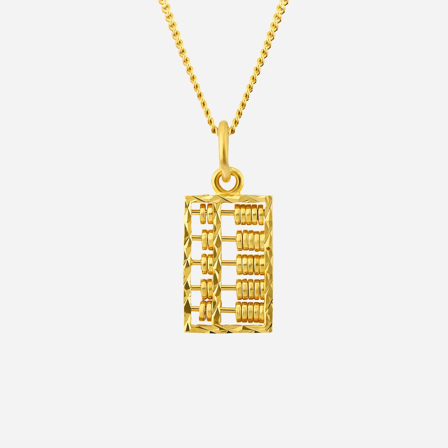 abacus pendant in 22k yellow gold with intricate movable beads and textured frame design, stylish and unique.