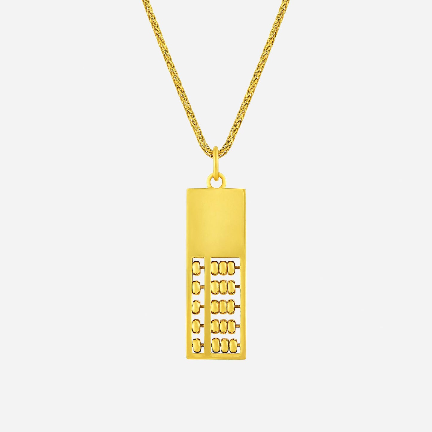 22k yellow gold abacus pendant featuring intricate bead design on a sleek rectangular charm. perfect for daily wear.
