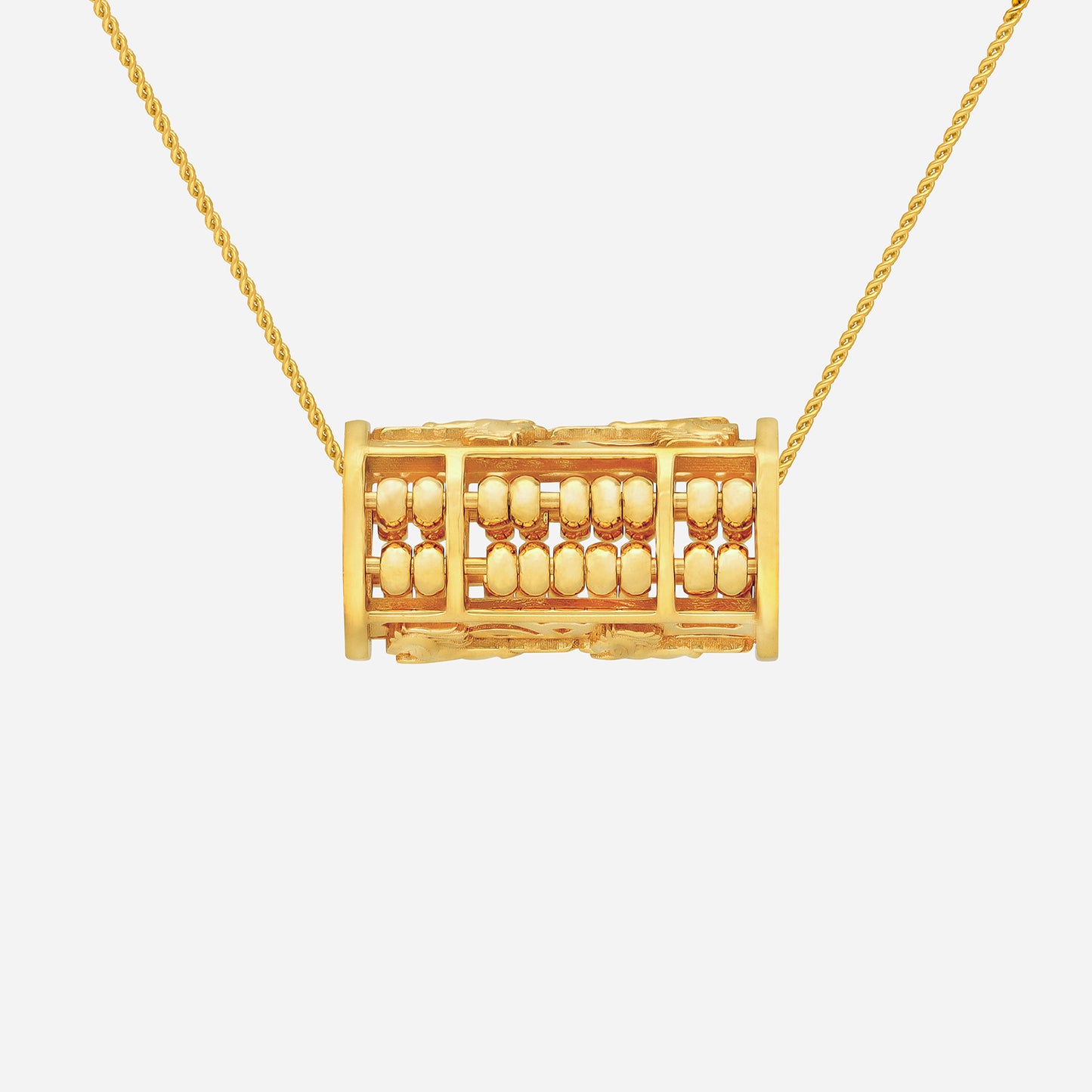 horse abacus pendant in 22k yellow gold featuring sculpted horse motifs and a structured abacus design.