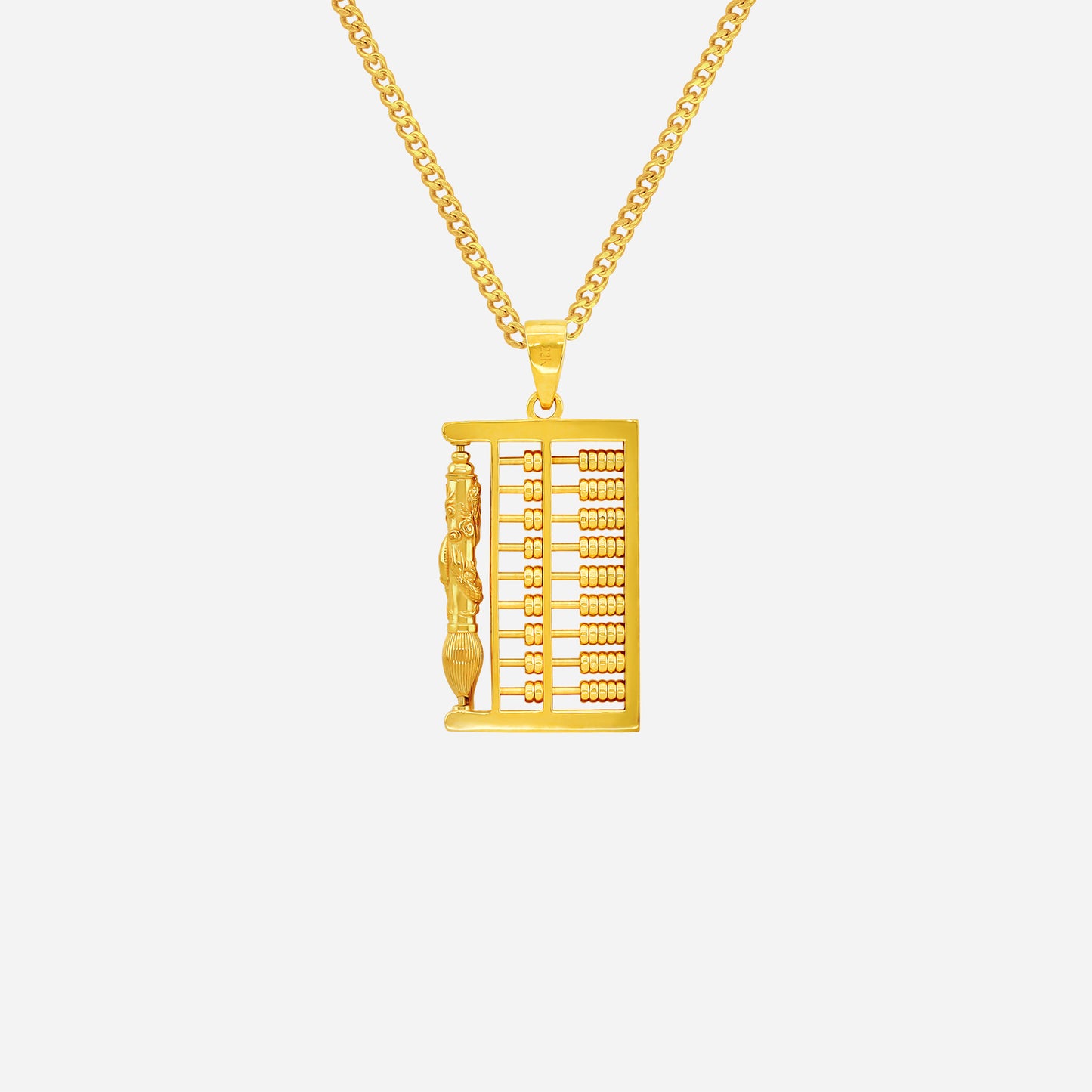 dragon abacus pendant in 22k yellow gold featuring a sculpted dragon and detailed abacus for authority and wisdom.