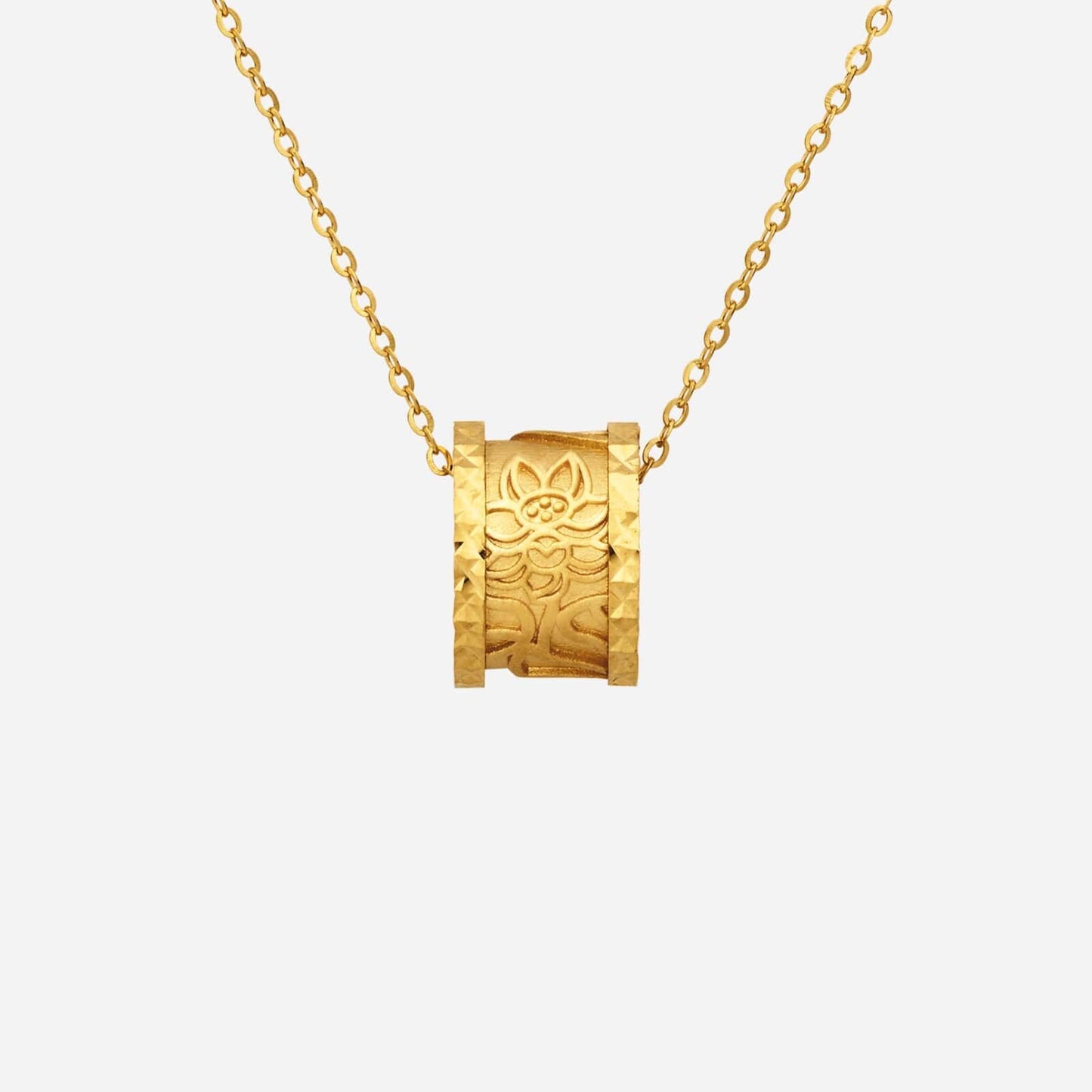 eternal love pendant in 22k yellow gold with intricate lotus design, perfect for modern brides and special occasions.