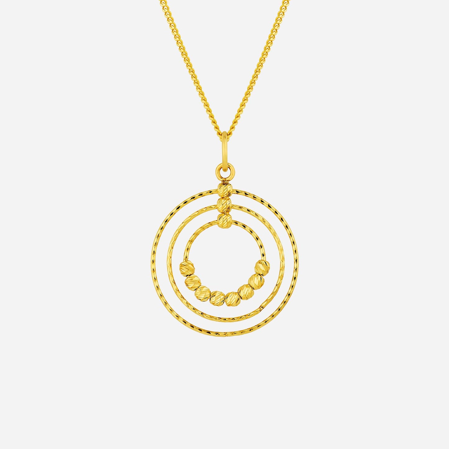 textured bead drop pendant in 22k yellow gold with modern circular design and chic detailing.