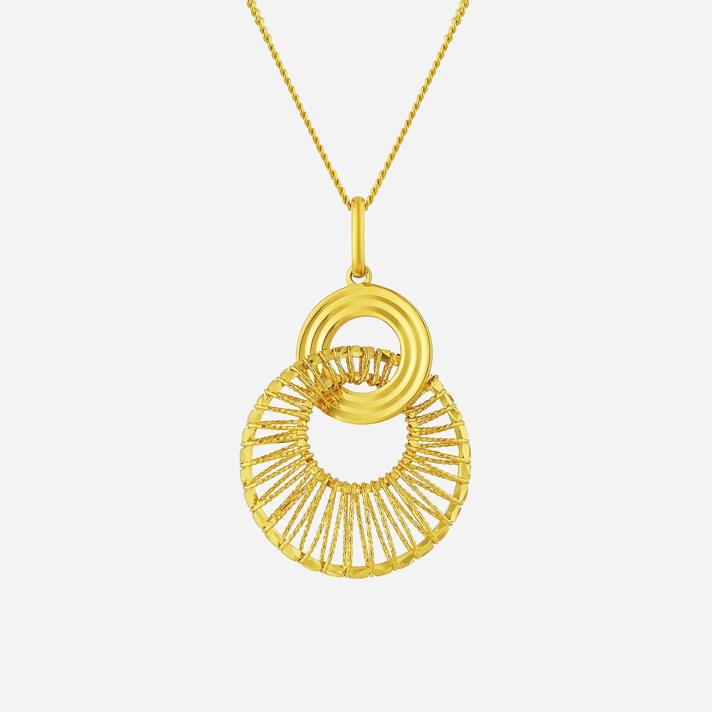 22k yellow gold loop pendant featuring interwoven curves for a sophisticated and stylish look. chain sold separately.