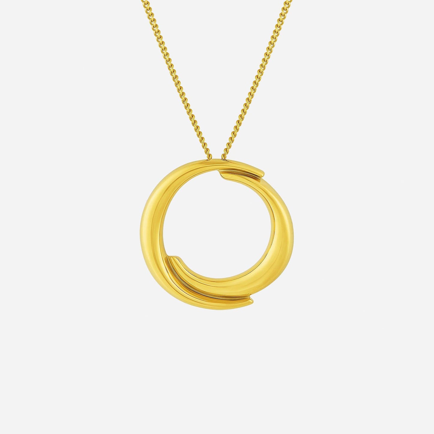 sleek circle pendant in 22k yellow gold, showcasing modern elegance and refined design. chain not included.