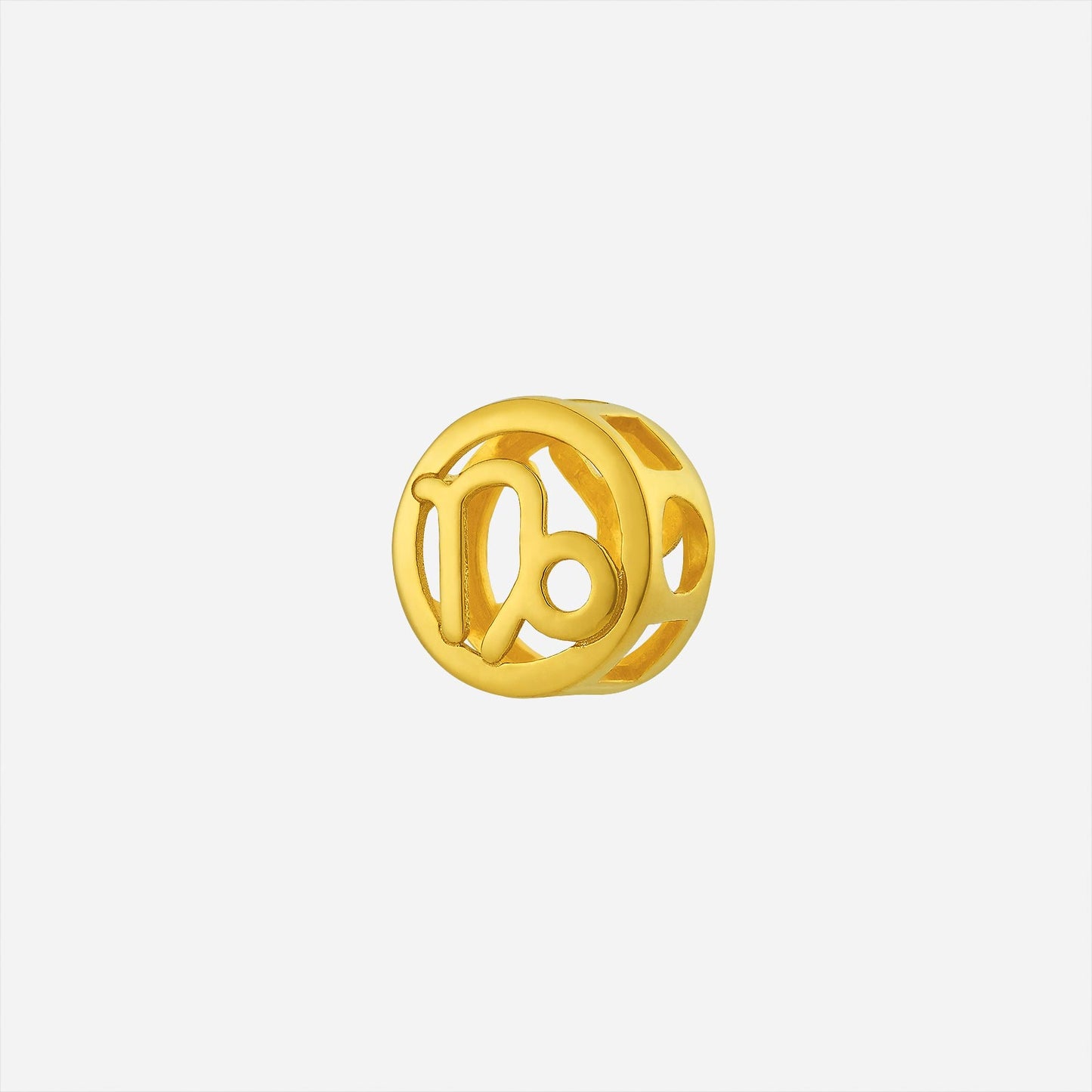 capricorn charm pendant in polished 22k yellow gold with opencut zodiac design for versatile styling.