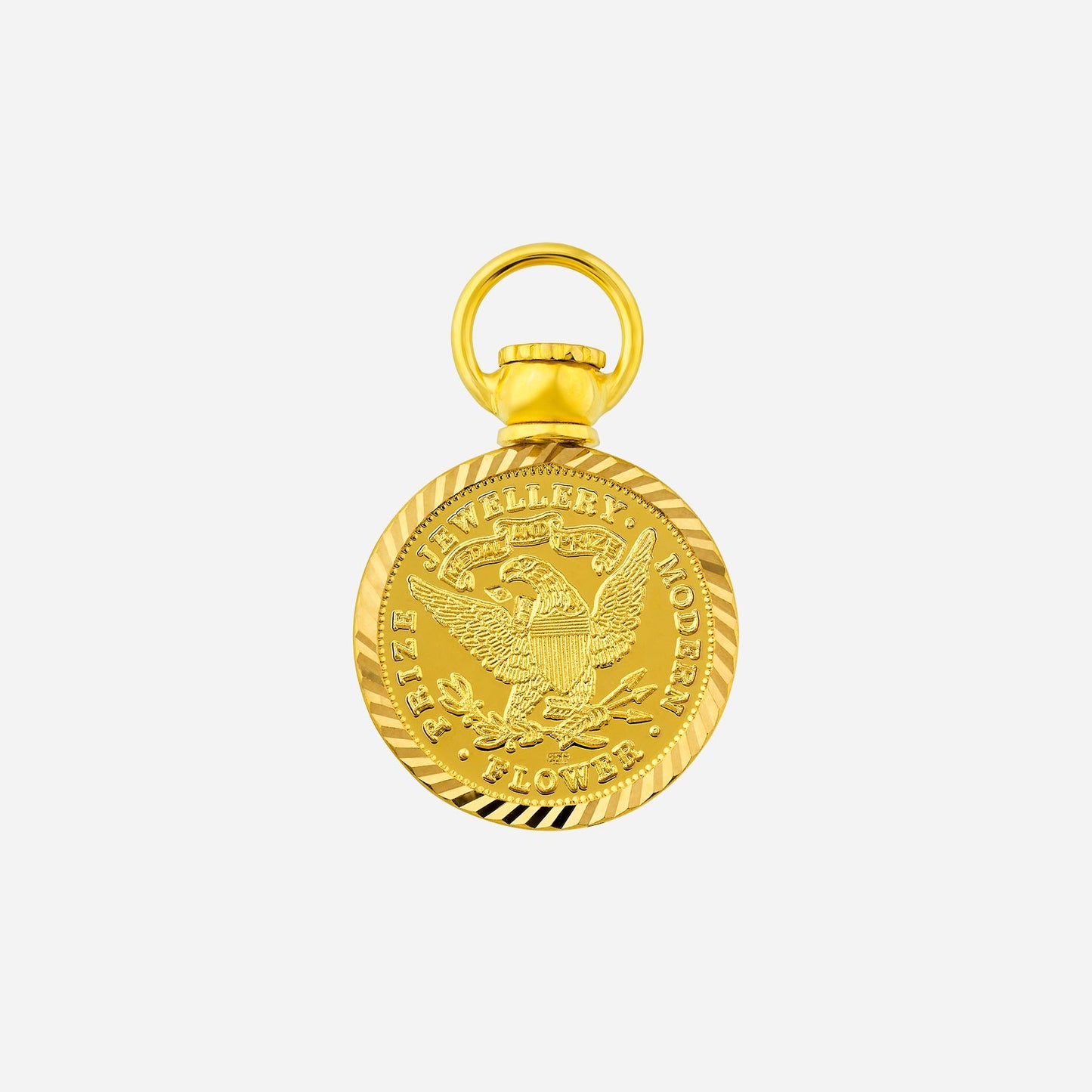 22k yellow gold treasures lady liberty 1942 pendant with eagle design and textured edge. timeless historical charm.