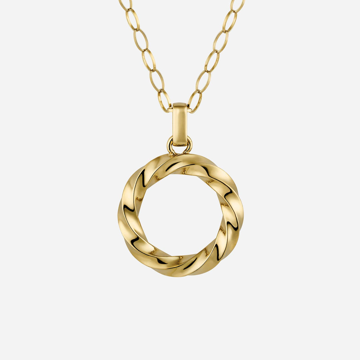 luxe allure pendant in 22k yellow gold with a twisted circular design, ideal for modern elegance. chain not included.