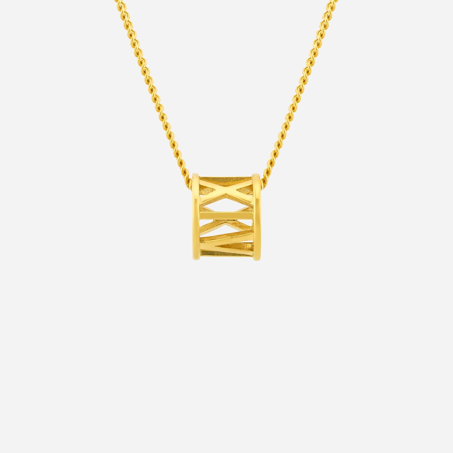 roman numeral pendant in 22k yellow gold with intricate looping design, perfect for elegant or personalized styling.