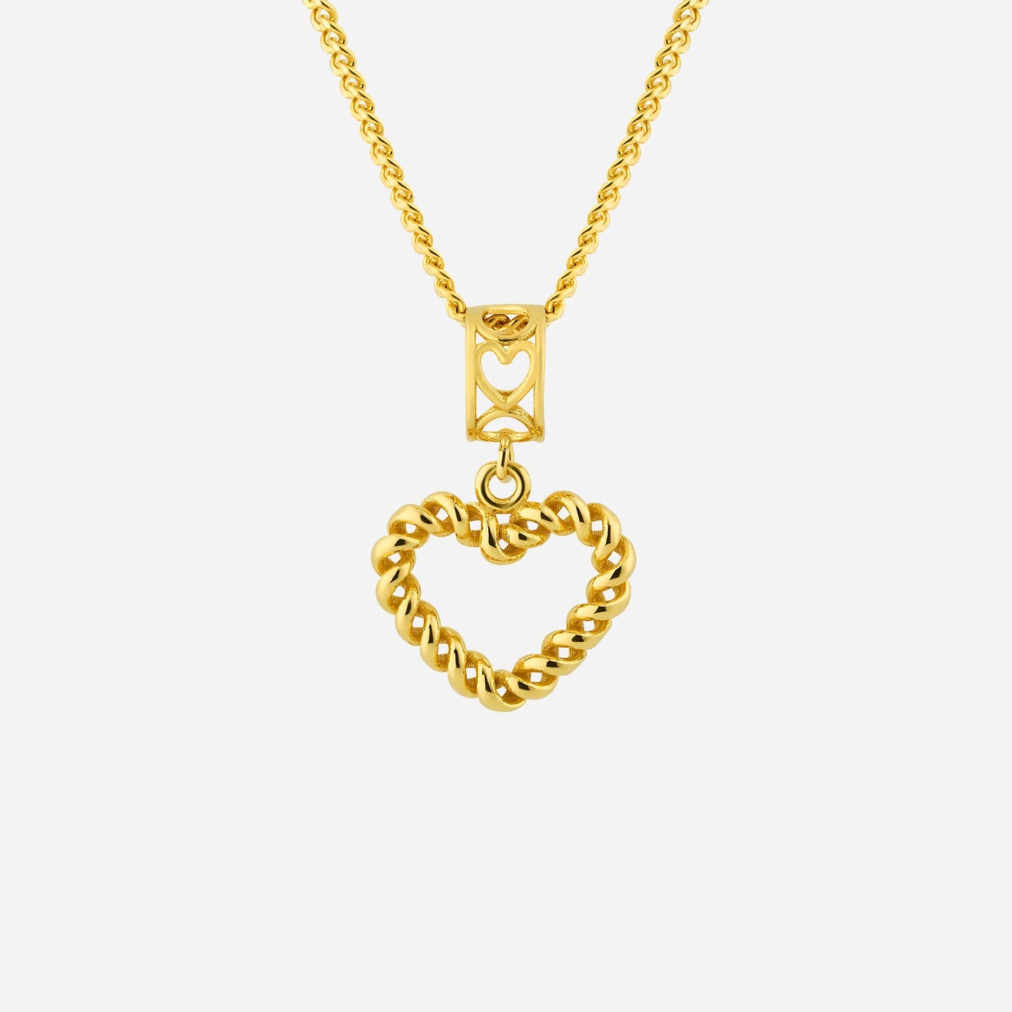 twisted heart pendant in 22k yellow gold with decorative bail, showcasing a vibrant and romantic design.