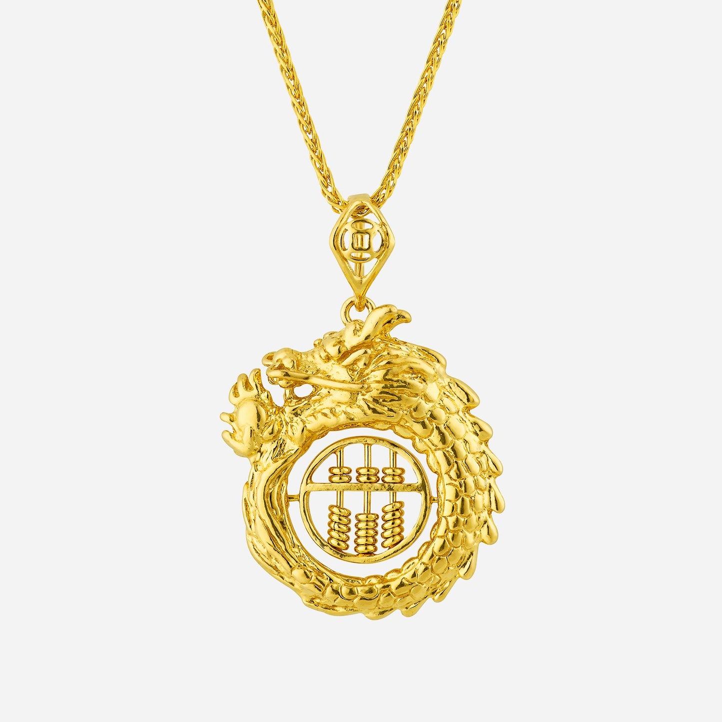 dragon abacus pendant in 22k yellow gold featuring intricate dragon design and spinnable abacus for prosperity.