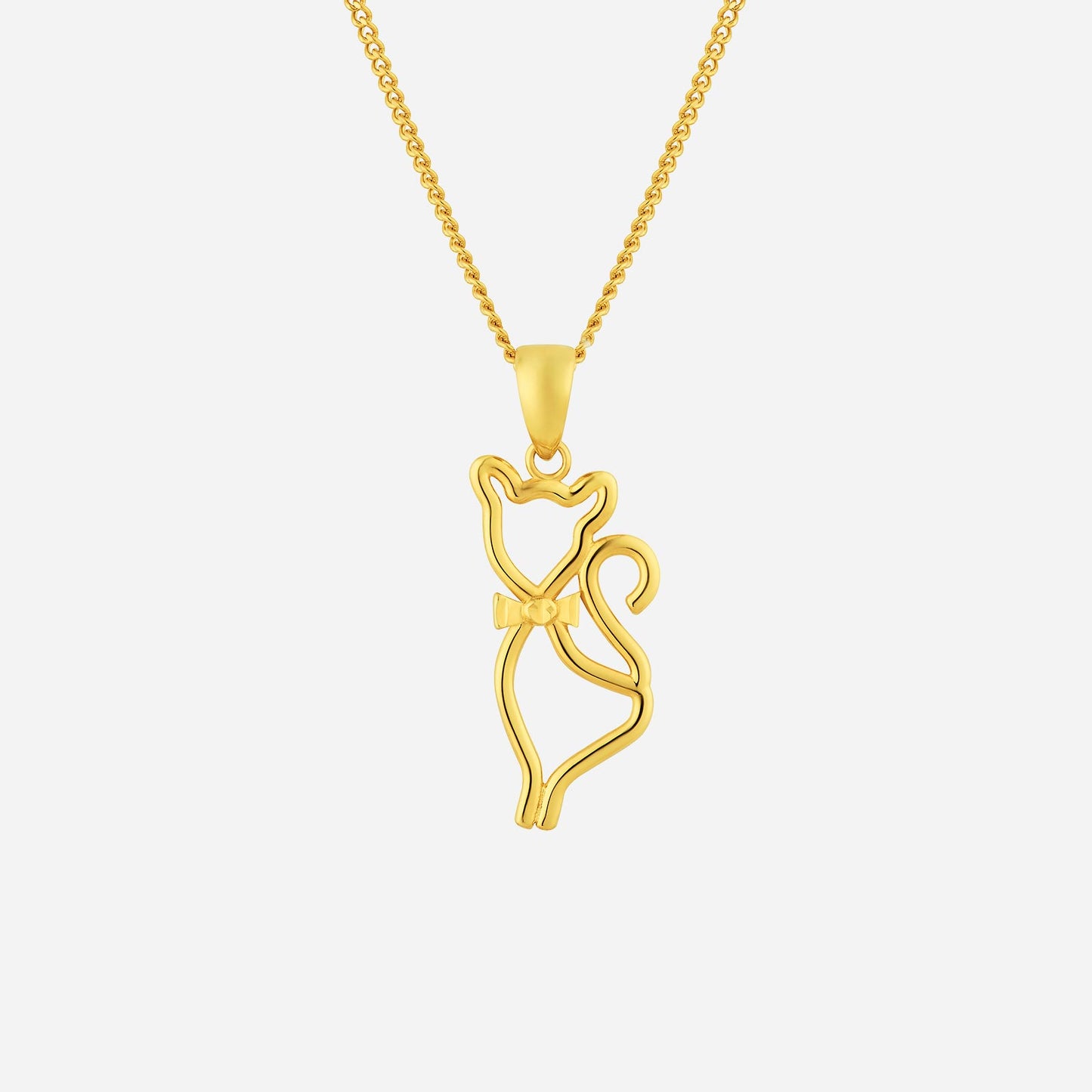kitten pendant in 22k yellow gold with a playful design and bow detail, celebrating your furry friend's spirit.
