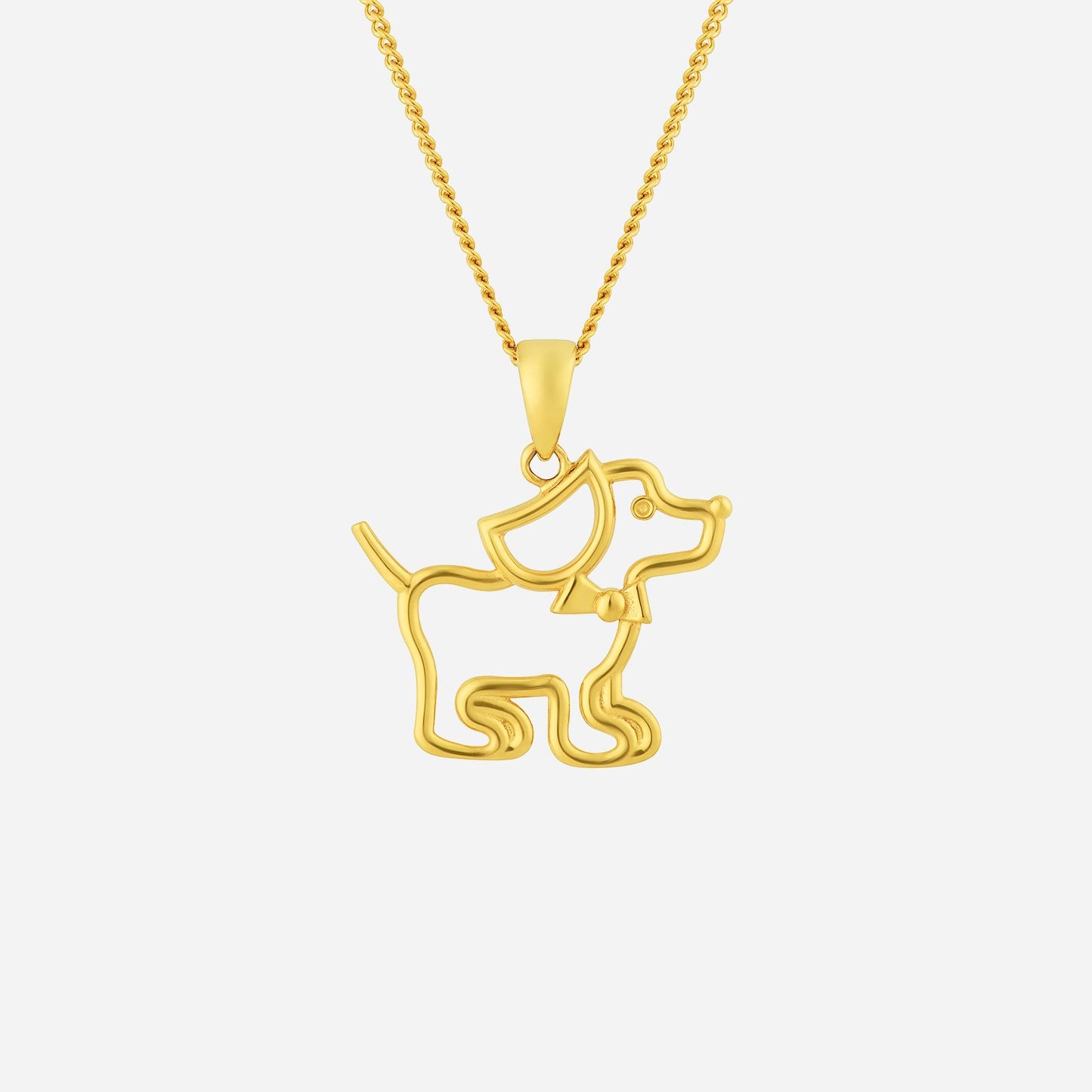 22k yellow gold puppy pendant with a playful design and a charming bow detail, perfect for dog lovers.