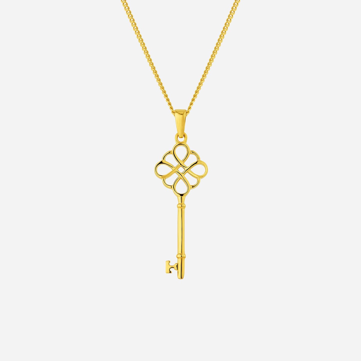 solomon knot key pendant in 22k yellow gold with intricate knot design, symbolizing wisdom and eternity.