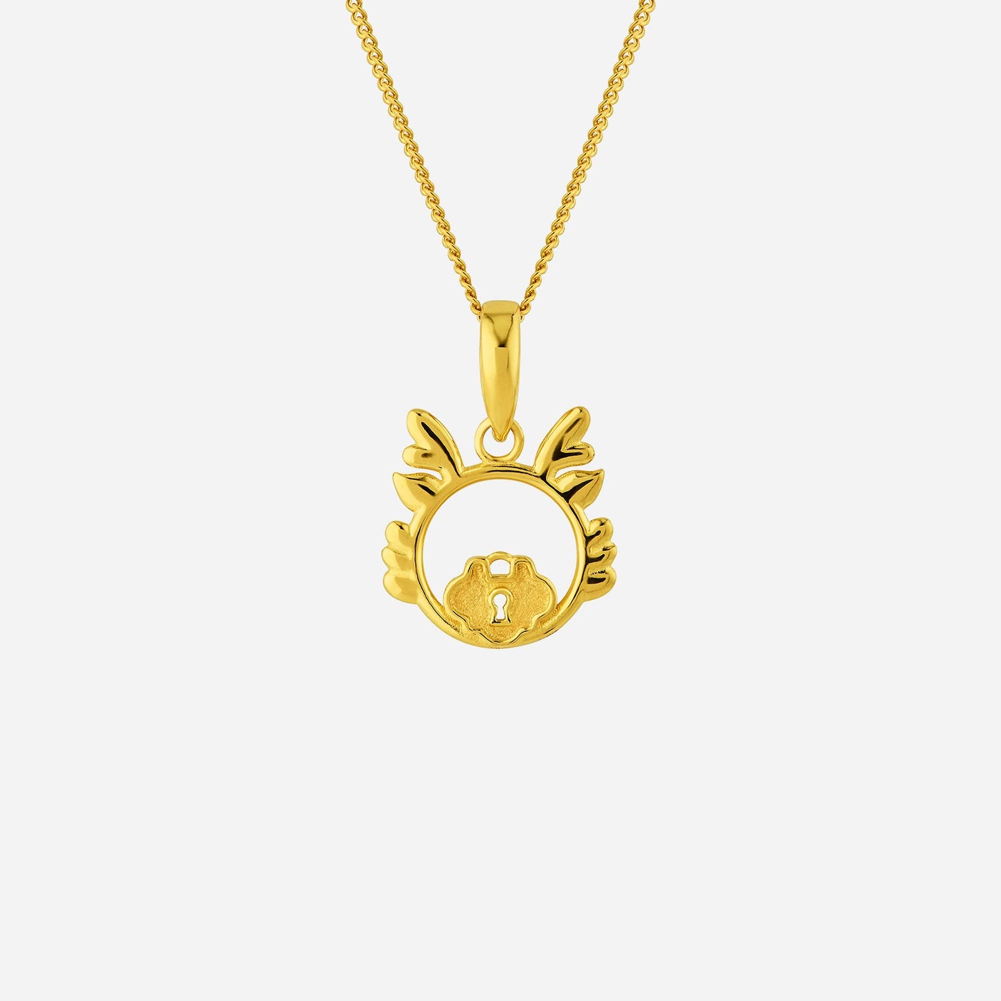 22k yellow gold dragon pendant with prosperity lock design, featuring intricate details and smooth finish.