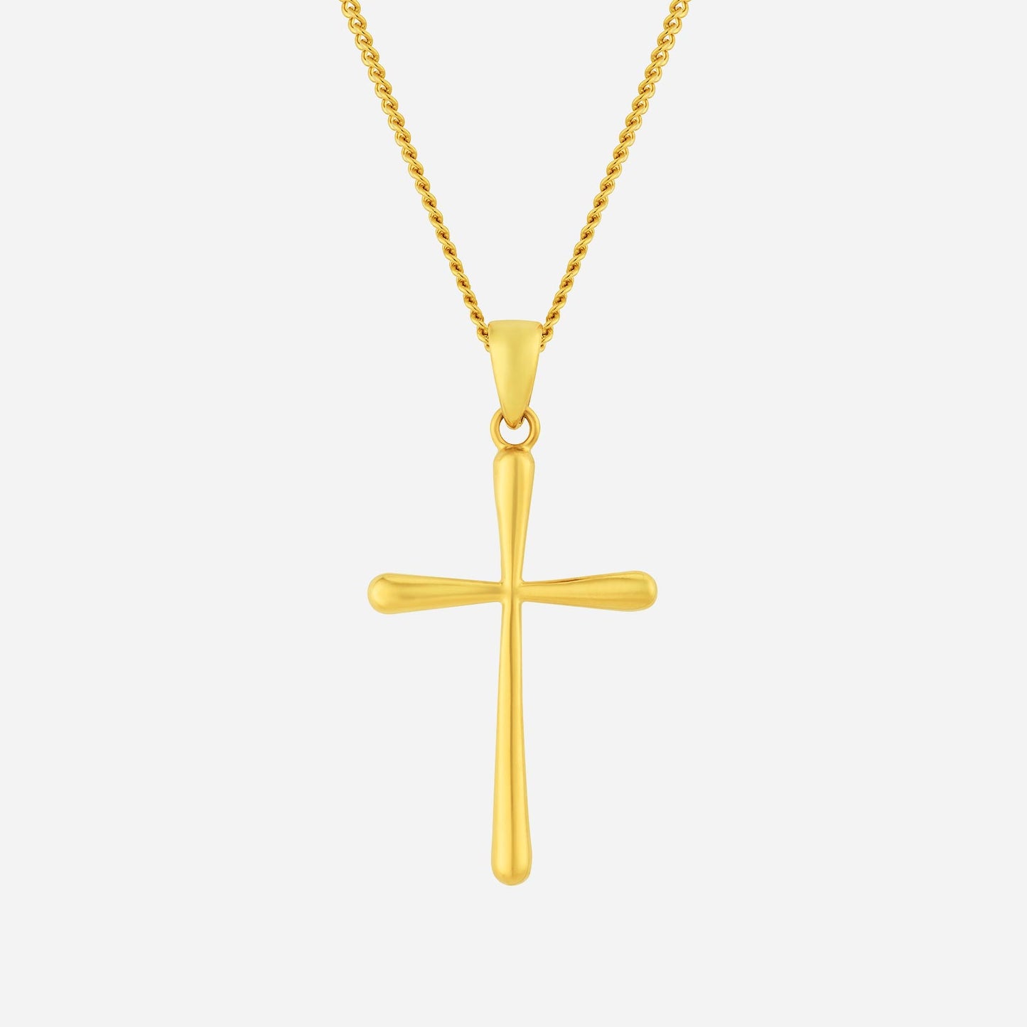 cross pendant in 22k yellow gold with a simple and graceful design, featuring a classic cross shape.