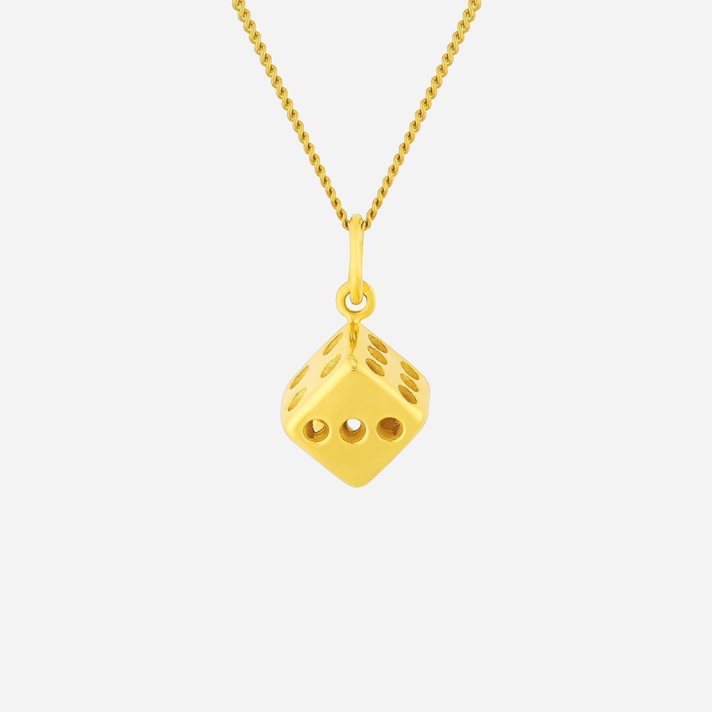 dice pendant in 22k yellow gold with detailed pips, perfect for a stylish, adventurous accessory.