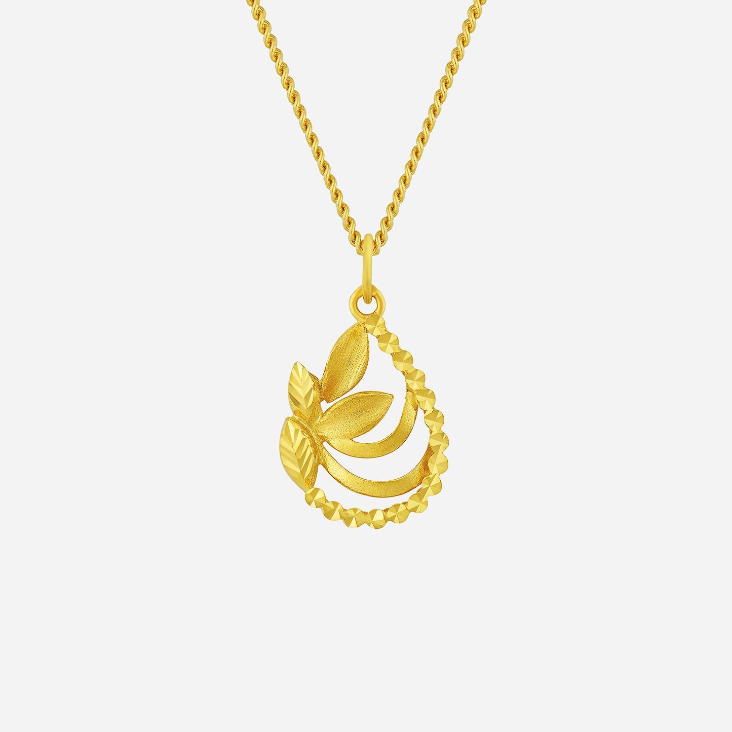 drapery pinnate pendant in 22k yellow gold, featuring a leaf-inspired design in a draped teardrop shape.