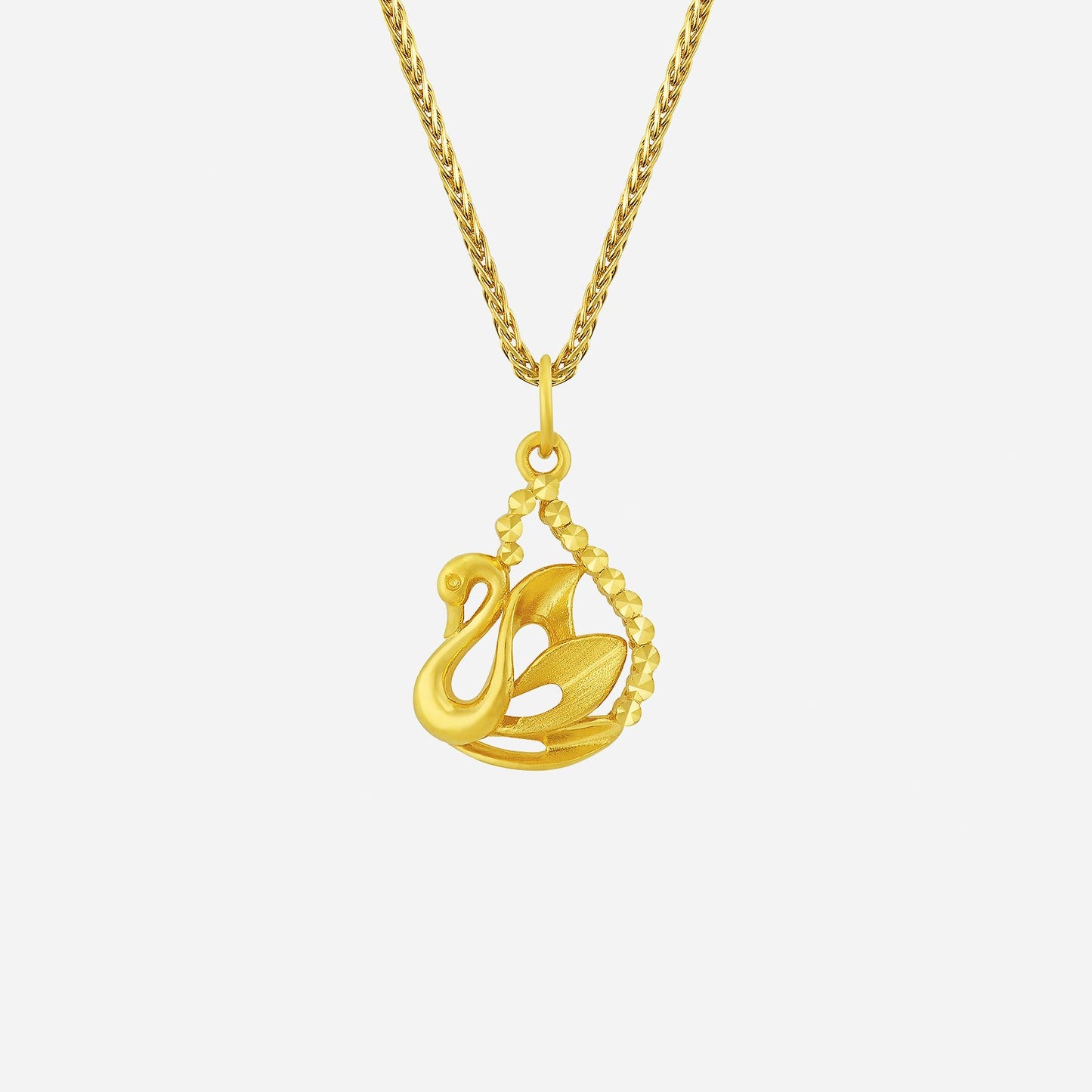 graceful swan pendant in 22k yellow gold with intricately designed swan motif and stylish chain.